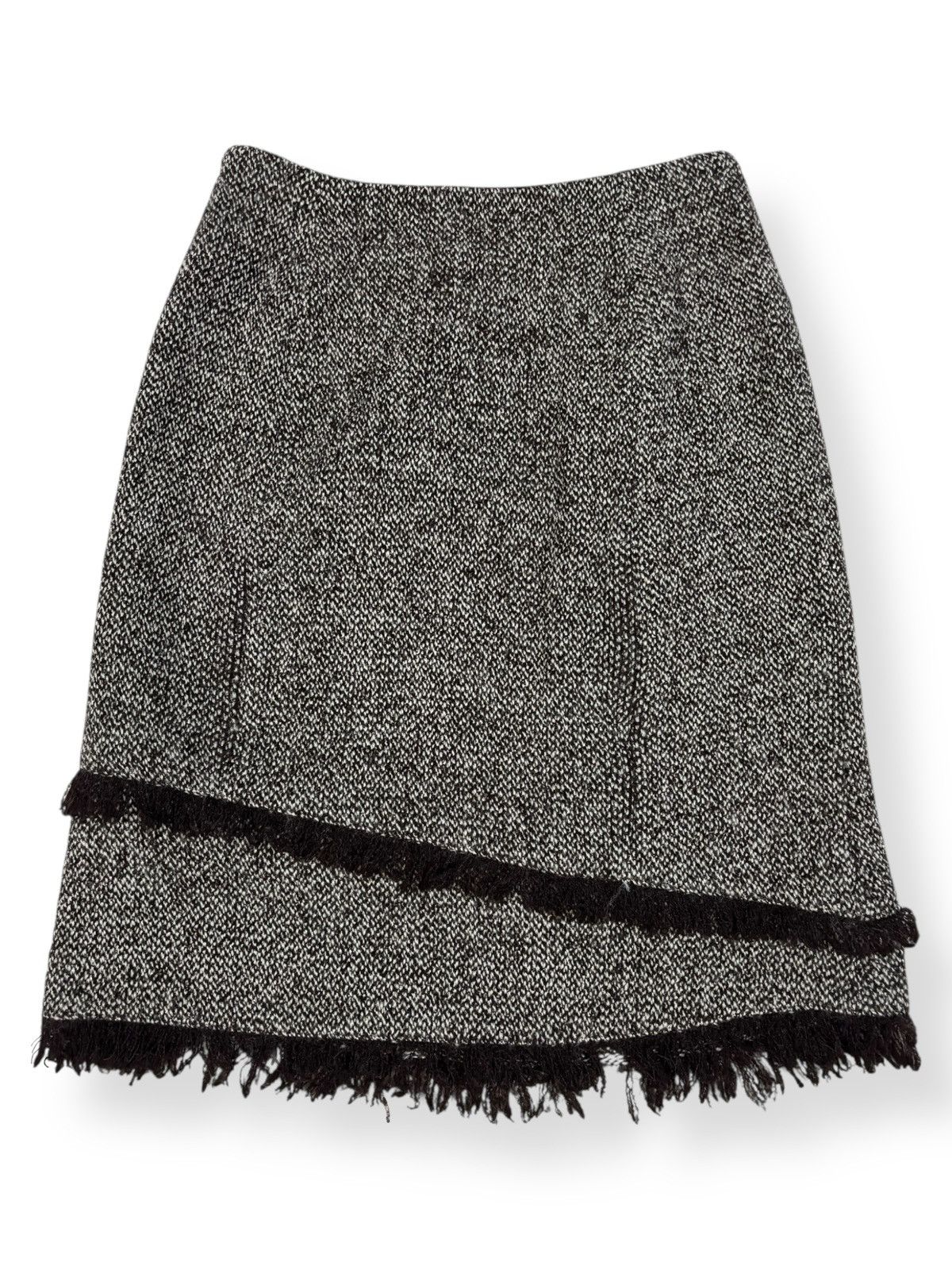 Japanese Brand 22 Octobre Tweed Mini Skirt Asymmetrical Rabanne Fringe Size 24" / US 00 / IT 34 - 2 Thumbnail