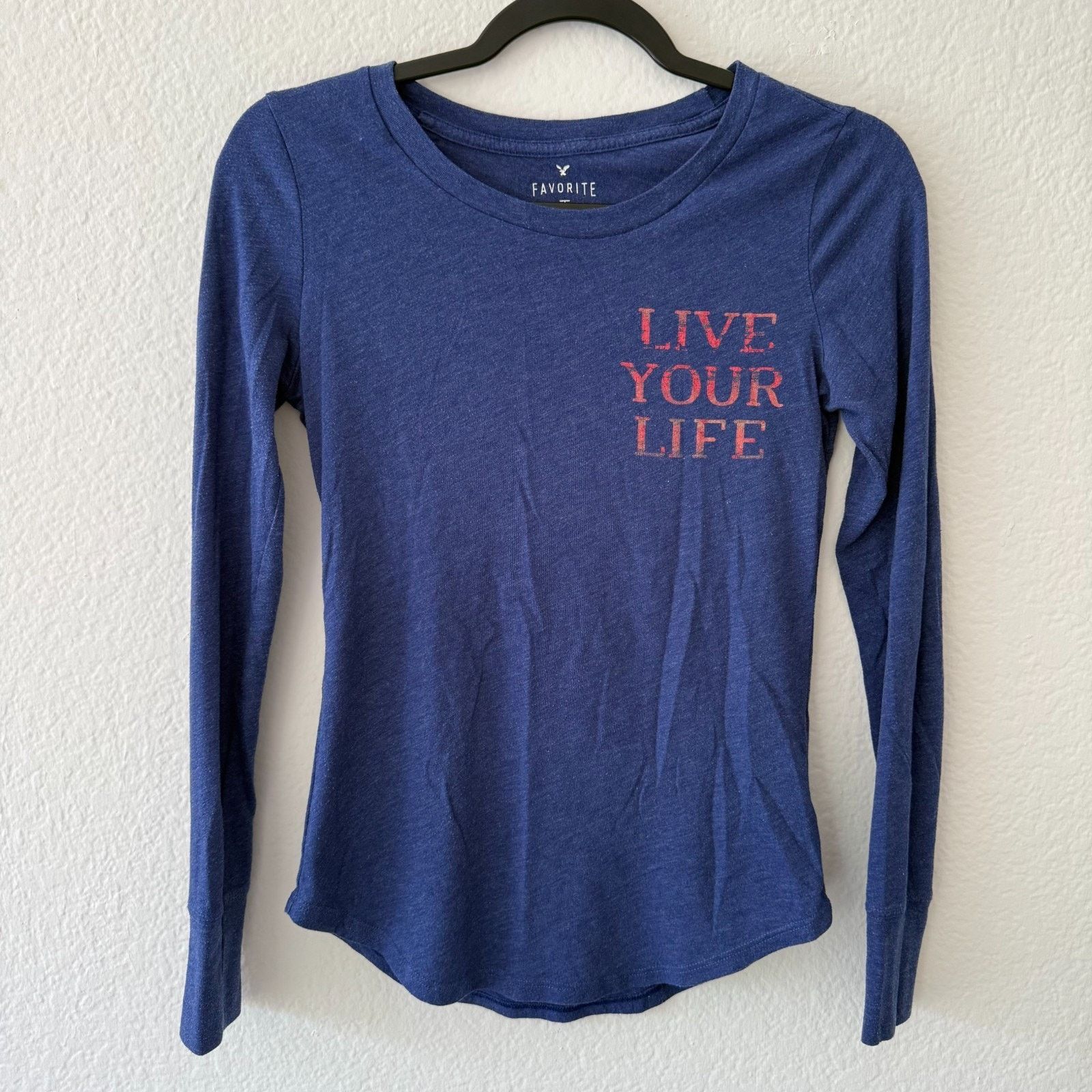 American Eagle Outfitters American Eagle Graphic Long Sleeve Shirt Blue Top XS Size XS / US 0-2 / IT 36-38 - 1 Thumbnail