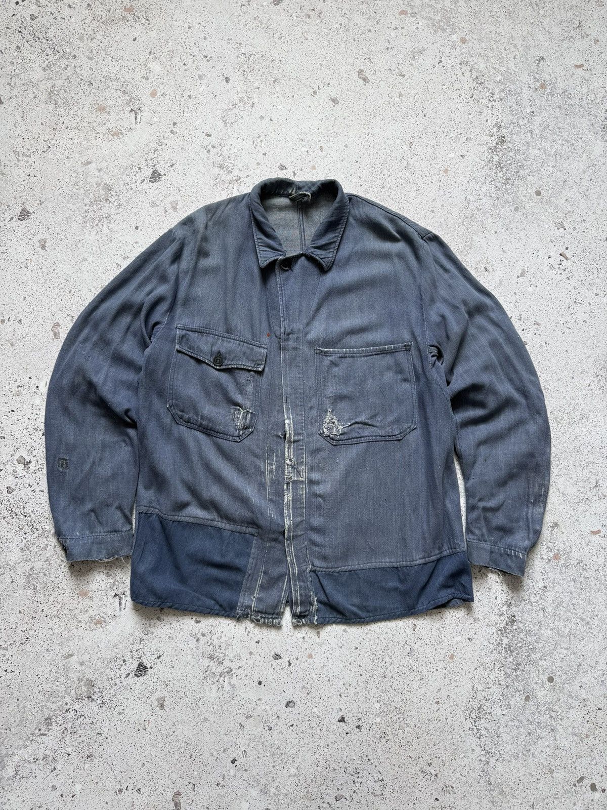 Vintage 60s french chore jacket sun faded distressed