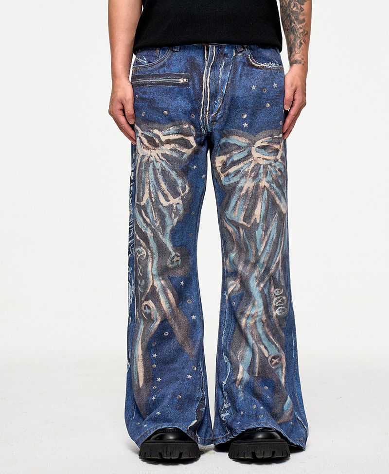 Japanese Brand × Jean Hand Painted Printed 3D Jeans Wide Leg Size US 36 / EU 52 - 2 Thumbnail