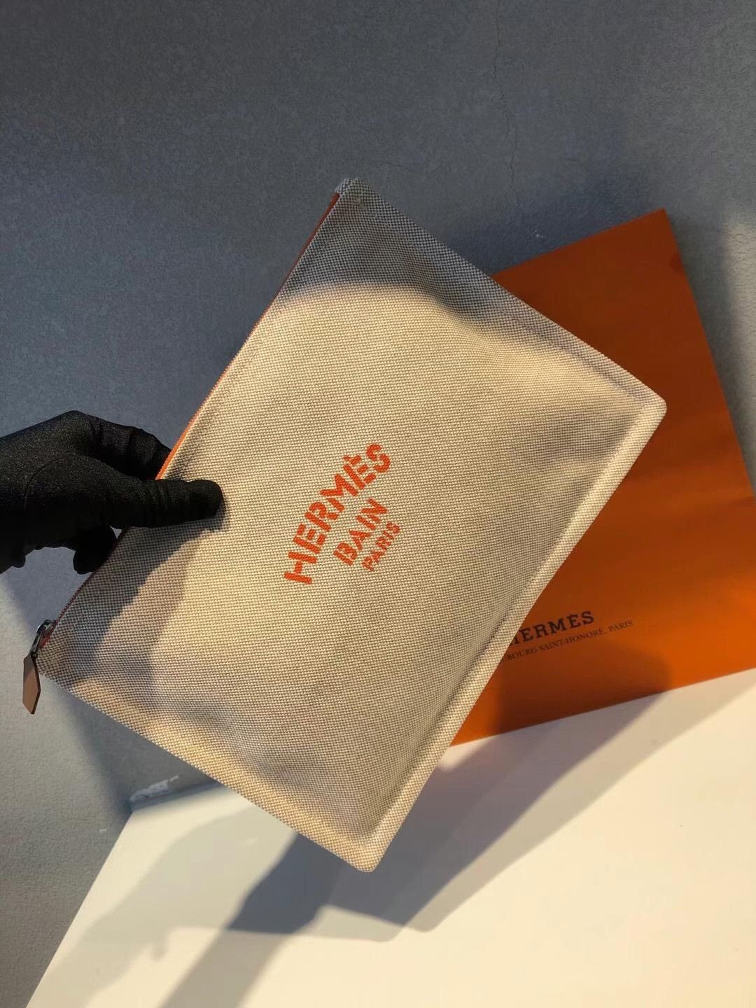 Hermes Hermes Beige-Orange Canvas Wash Bag Size ONE SIZE - 1 Thumbnail