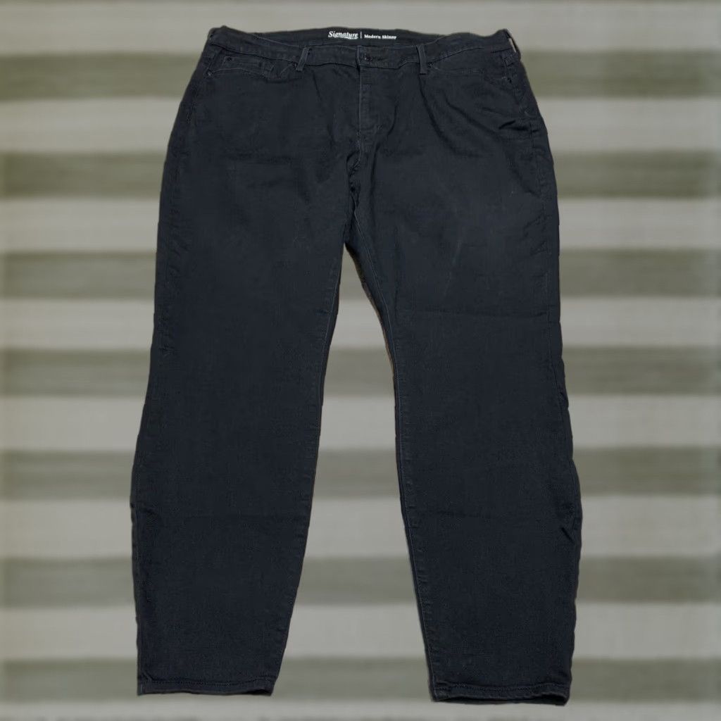 CO Signature Levi Strauss & Co Womens Jeans 22 Black Mid Rise Skinny Straight Size 40" / US 18 - 1 Thumbnail