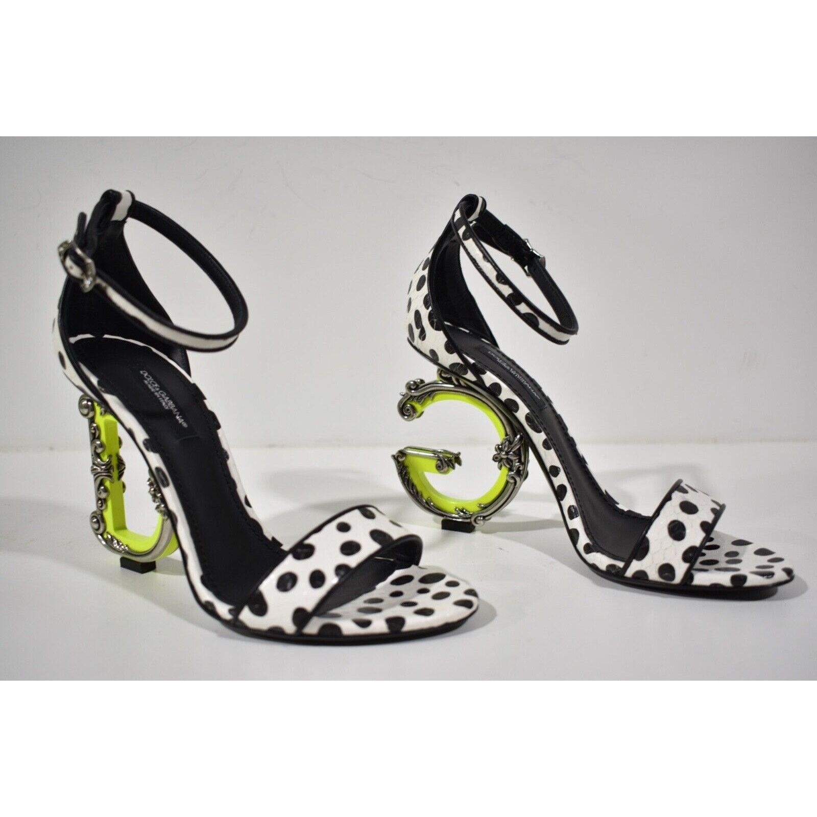 Dolce & Gabbana Keira 105 Black White Baroque DG Logo Heel Sandal Pump 37.5 Size US 7.5 / IT 37.5 - 4 Thumbnail