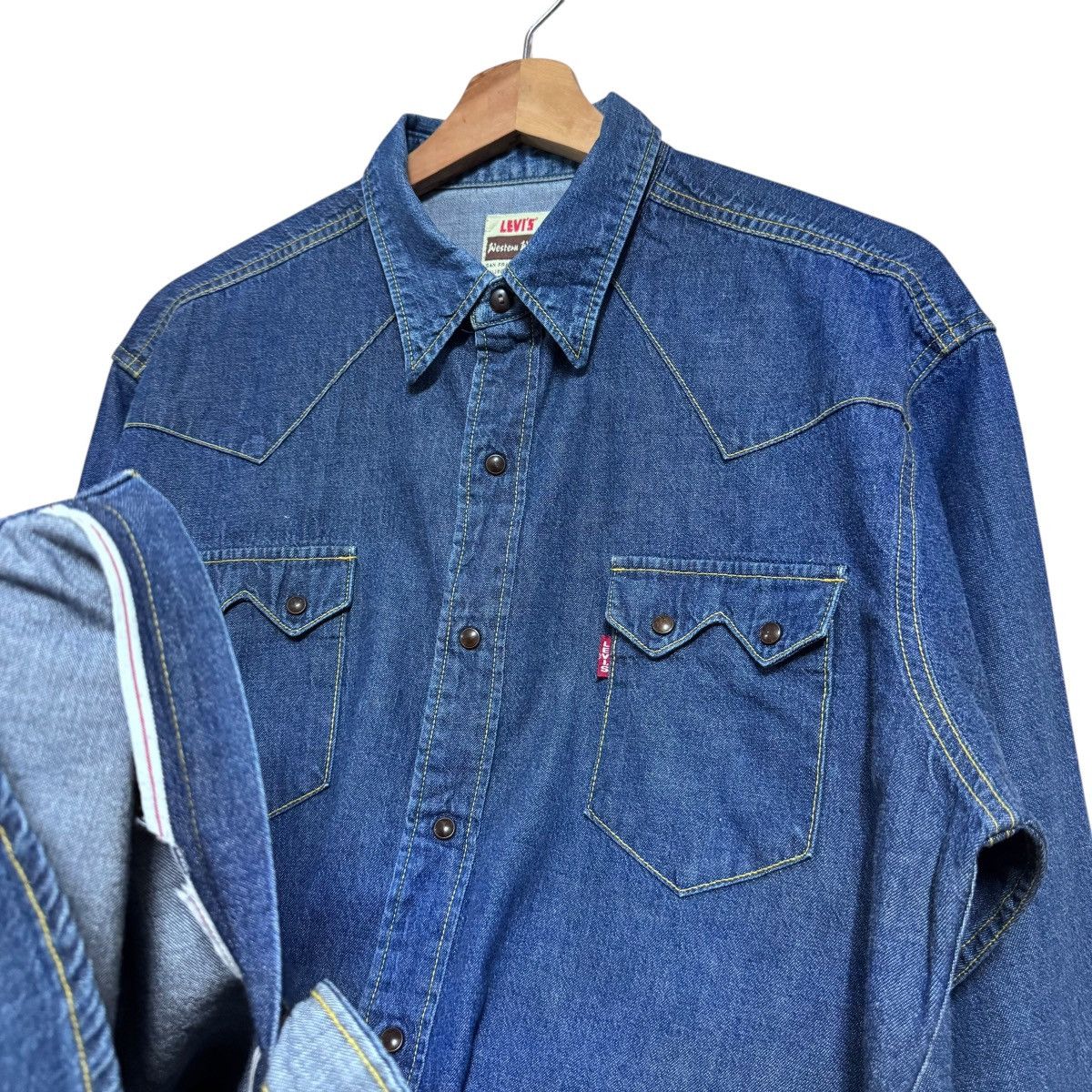 Levi's Vintage 90s Levis Big E Western Denim Shirt Selvedge Size US L / EU 52-54 / 3 - 4 Thumbnail