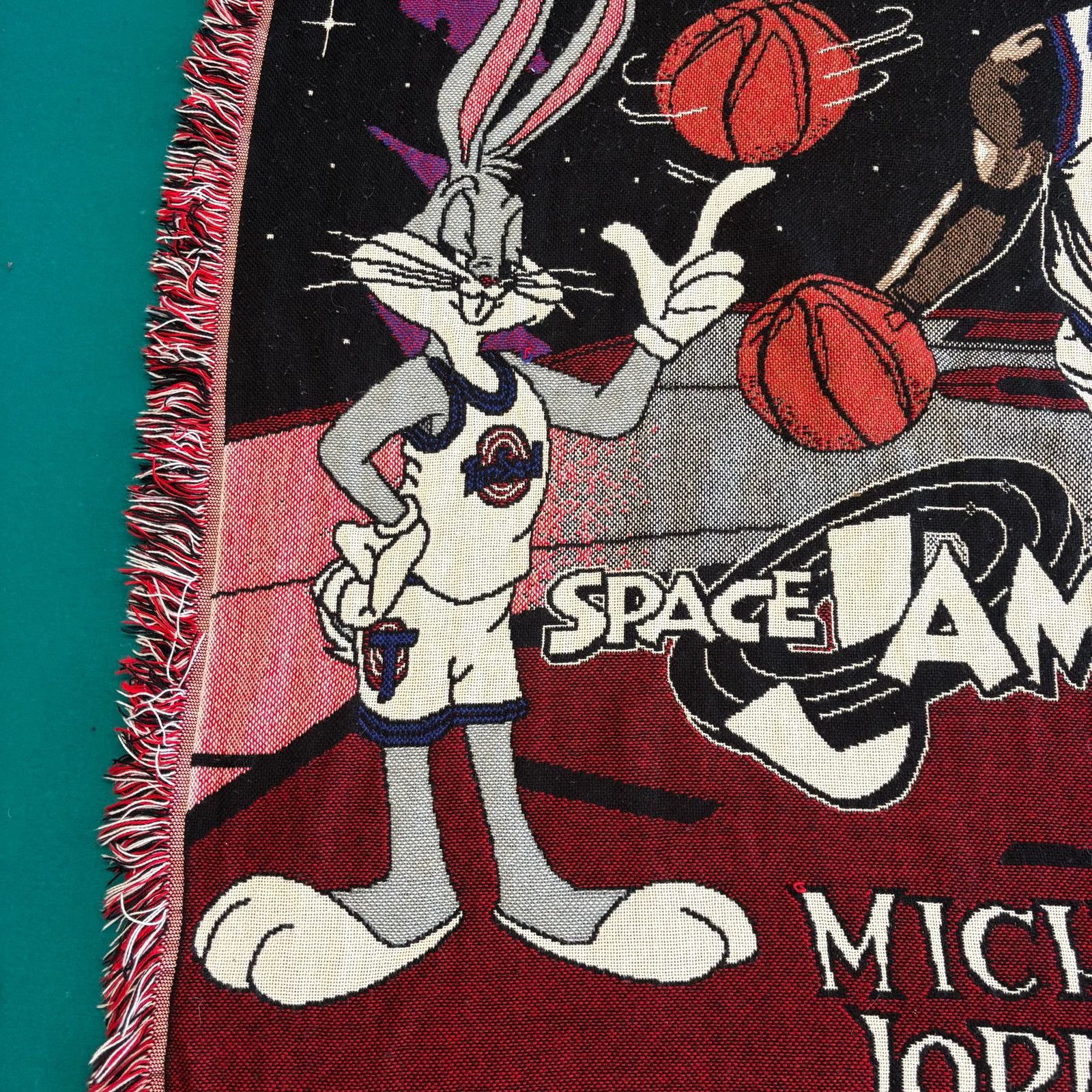 Warner Bros Vintage Space Jam 1996 Bugs Bunny Michael Jordan Blanket Size ONE SIZE - 2 Thumbnail