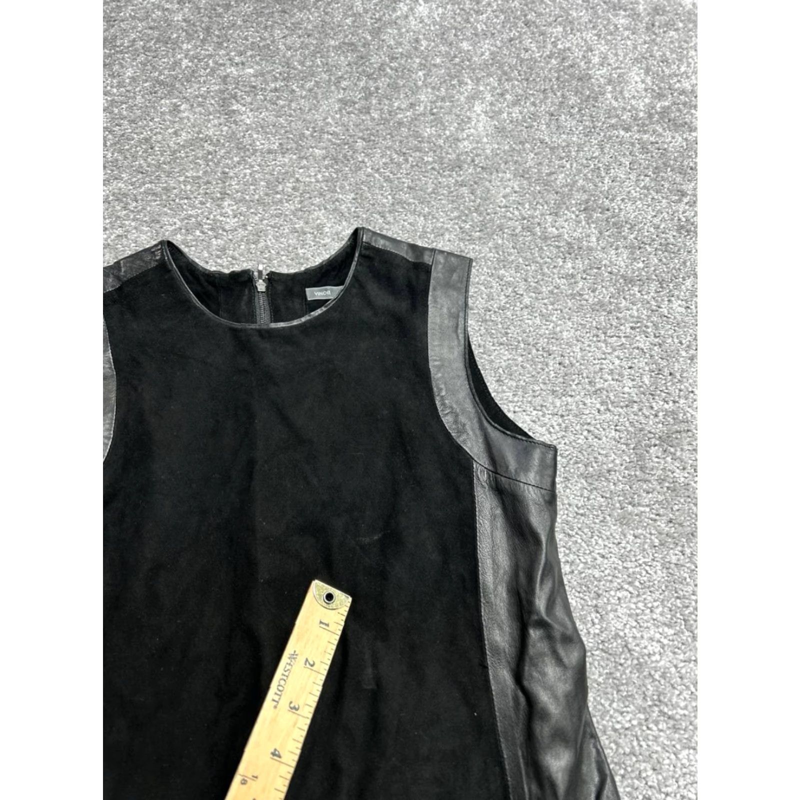 Vince Vince Shift Dress Womens 2 Black Back Zip Crew Neck Party Dress Leather Suede Pockets Vintage No Size XS / US 0-2 / IT 36-38 - 4 Thumbnail