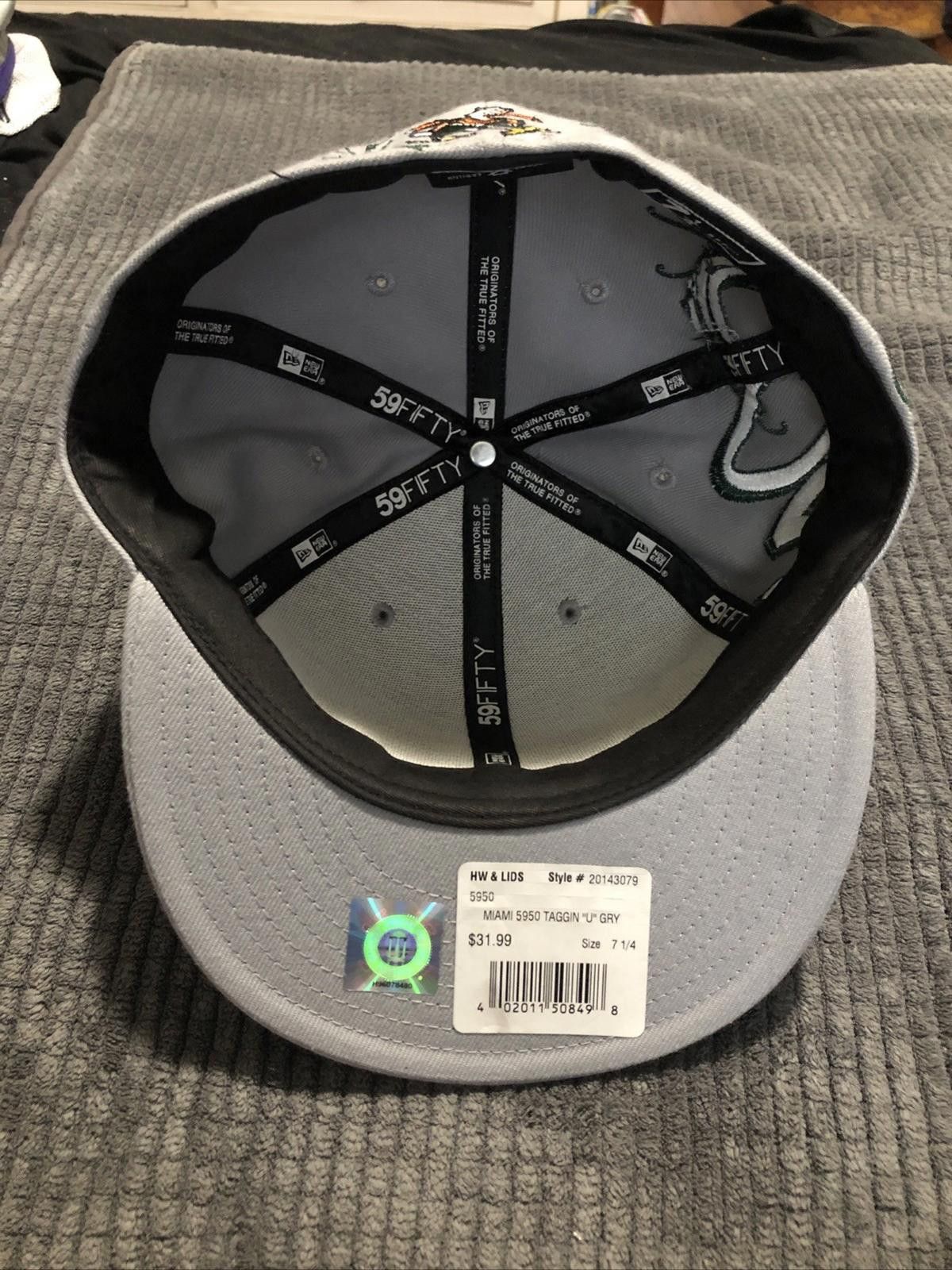 New Era Miami Canes New Era 59Fifty “Tagging” Hat Gray 7 1/4 NEW Size ONE SIZE - 6 Thumbnail