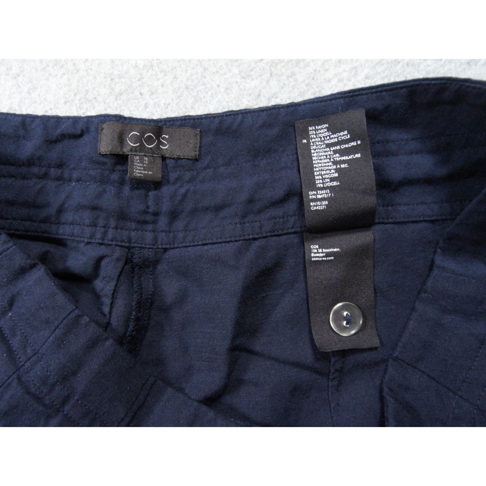 Cos COS Pants Womens 10 Blue Trouser Linen Blend Tapered Leg Drawstring Ladies, Ankle, Pockets, Regular Fit, 28in Inseam Size 32" / US 10 / IT 46 - 7 Thumbnail