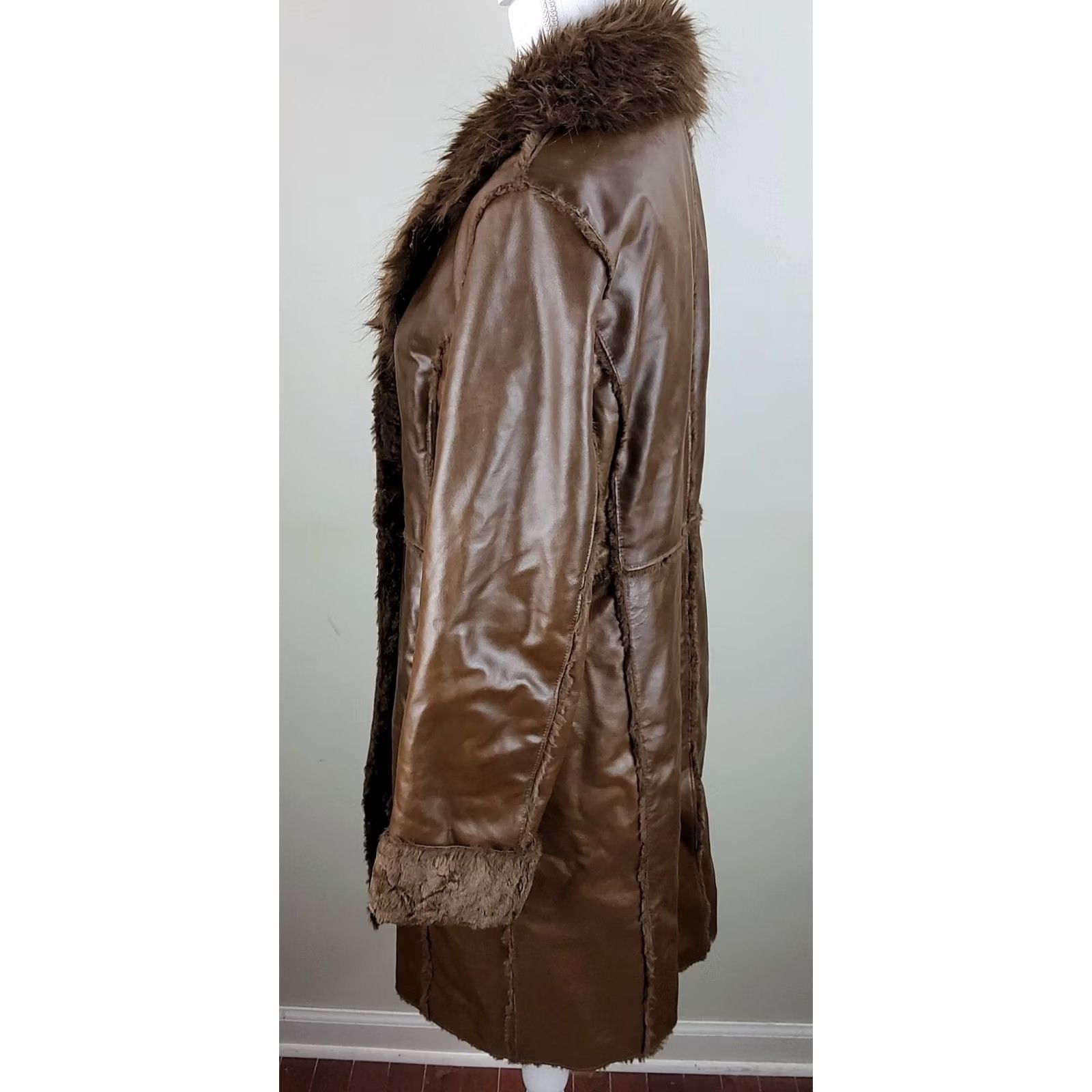 Vintage VINTAGE Kenneth Cole Reaction Leather Faux Fur Lined Jacket Coat Brown M Women Size M / US 6-8 / IT 42-44 - 5 Thumbnail