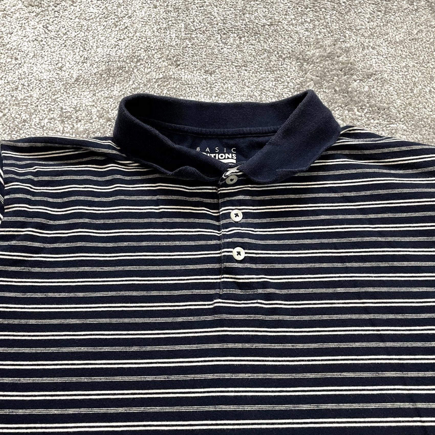 Basic Editions VINTAGE Basic Editions Polo Shirt Mens L Blue Striped Golf Rugby Preppy Collared Shirt Size US L / EU 52-54 / 3 - 2 Thumbnail