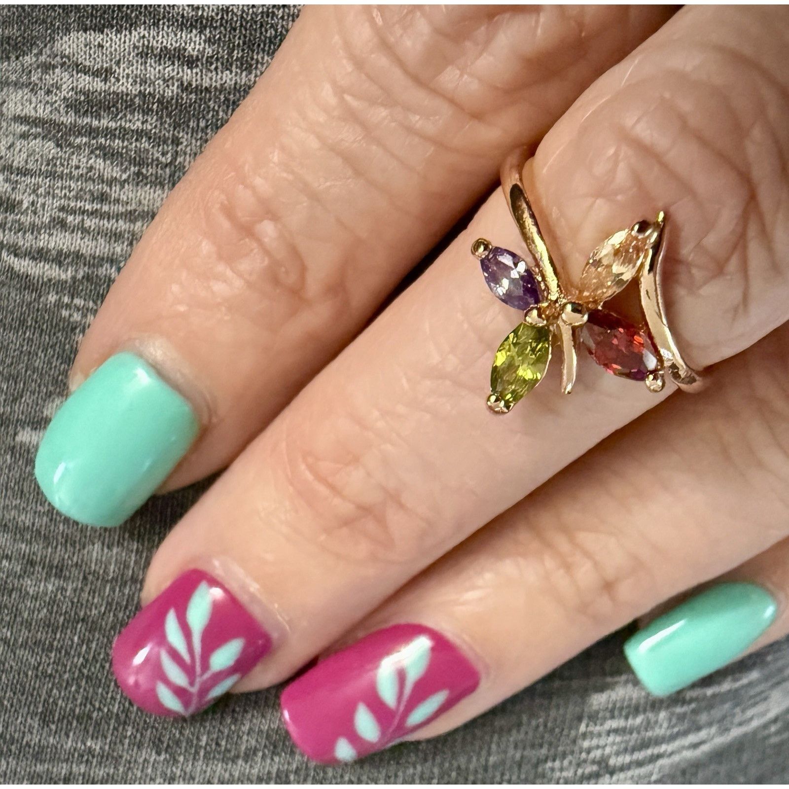 Other Crystals By Swarovski 14k Gold Overlay 4 Multicolor Ring Size ONE SIZE - 7 Thumbnail