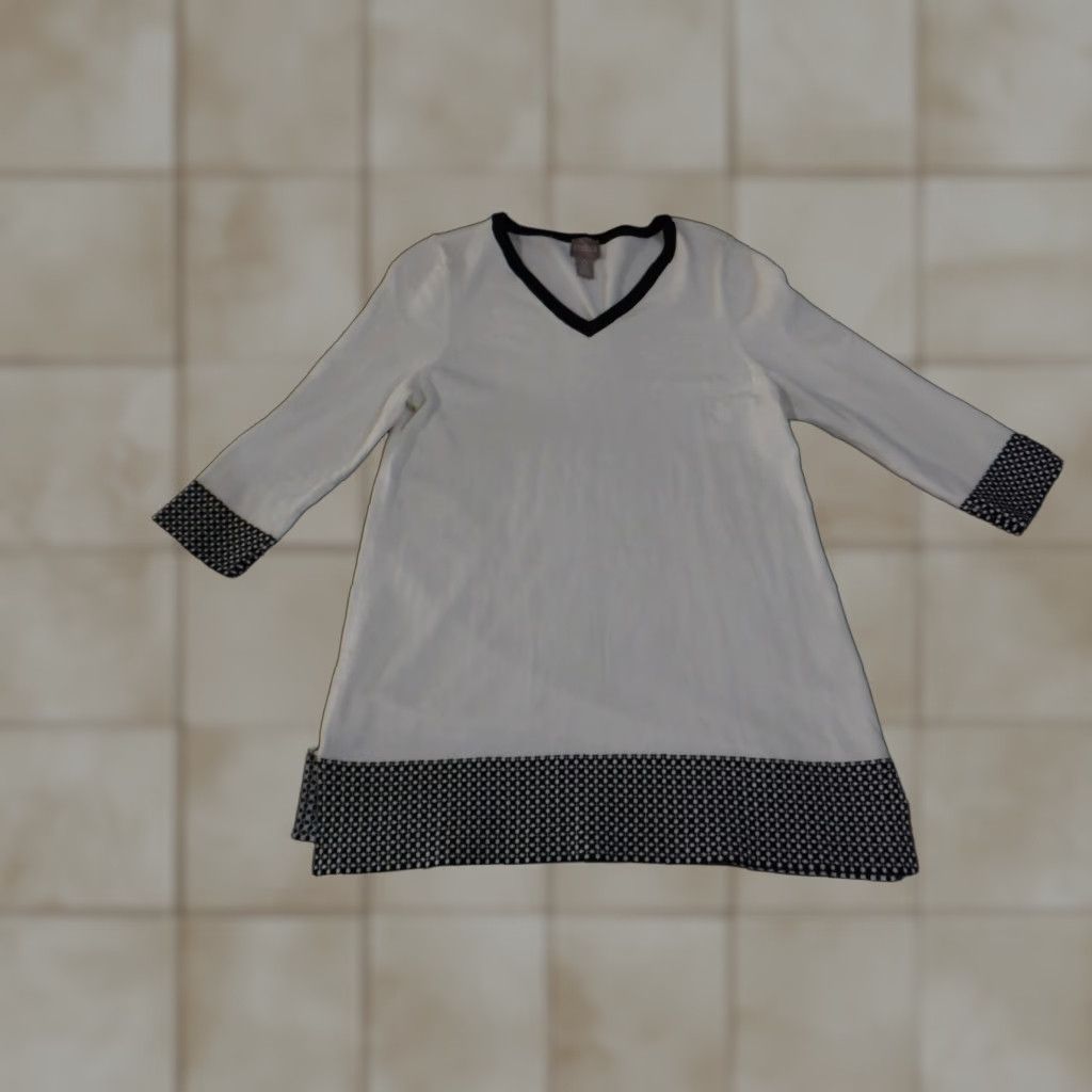 Vintage Chicos White Knit Pullover Womens V-Neck Cotton Stretch 3/4 Sleeve Lightweight Pullover Sweatery Shirt? Size XS / US 0-2 / IT 36-38 - 1 Thumbnail