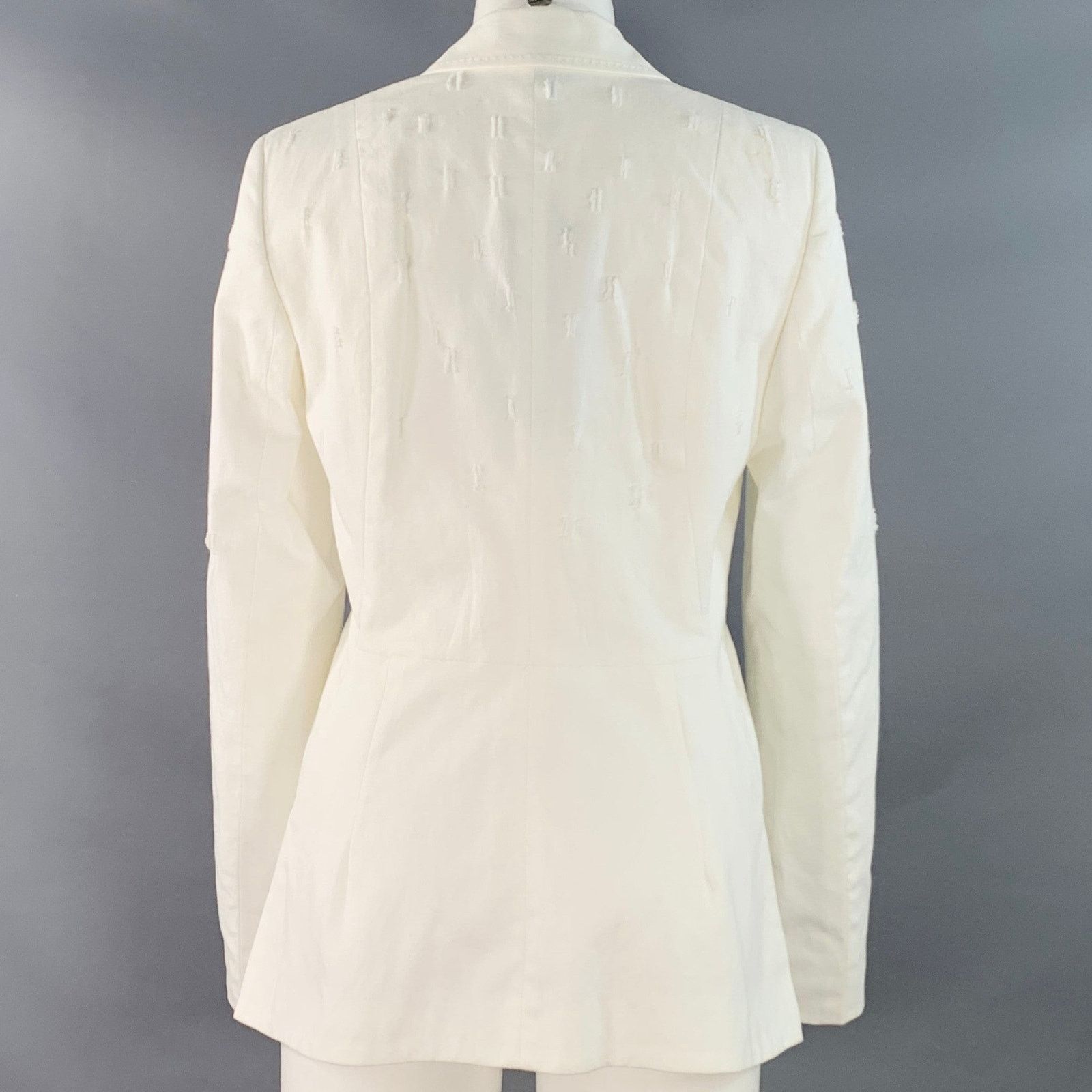 Escada S White Cotton Blend Textured Peak Lapel Jacket Blazer Size S / US 4 / IT 40 - 4 Thumbnail