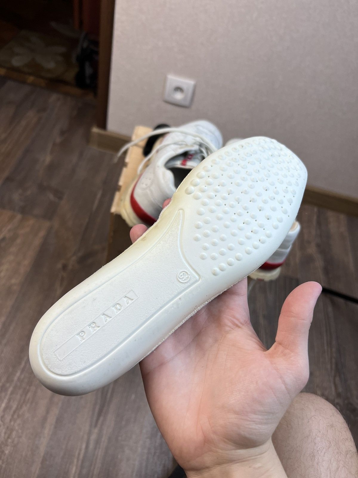 Prada Vintage Prada Red Tab Leather Sneakers Shoes White US: 6.5 Size US 6.5 / EU 39-40 - 17 Thumbnail