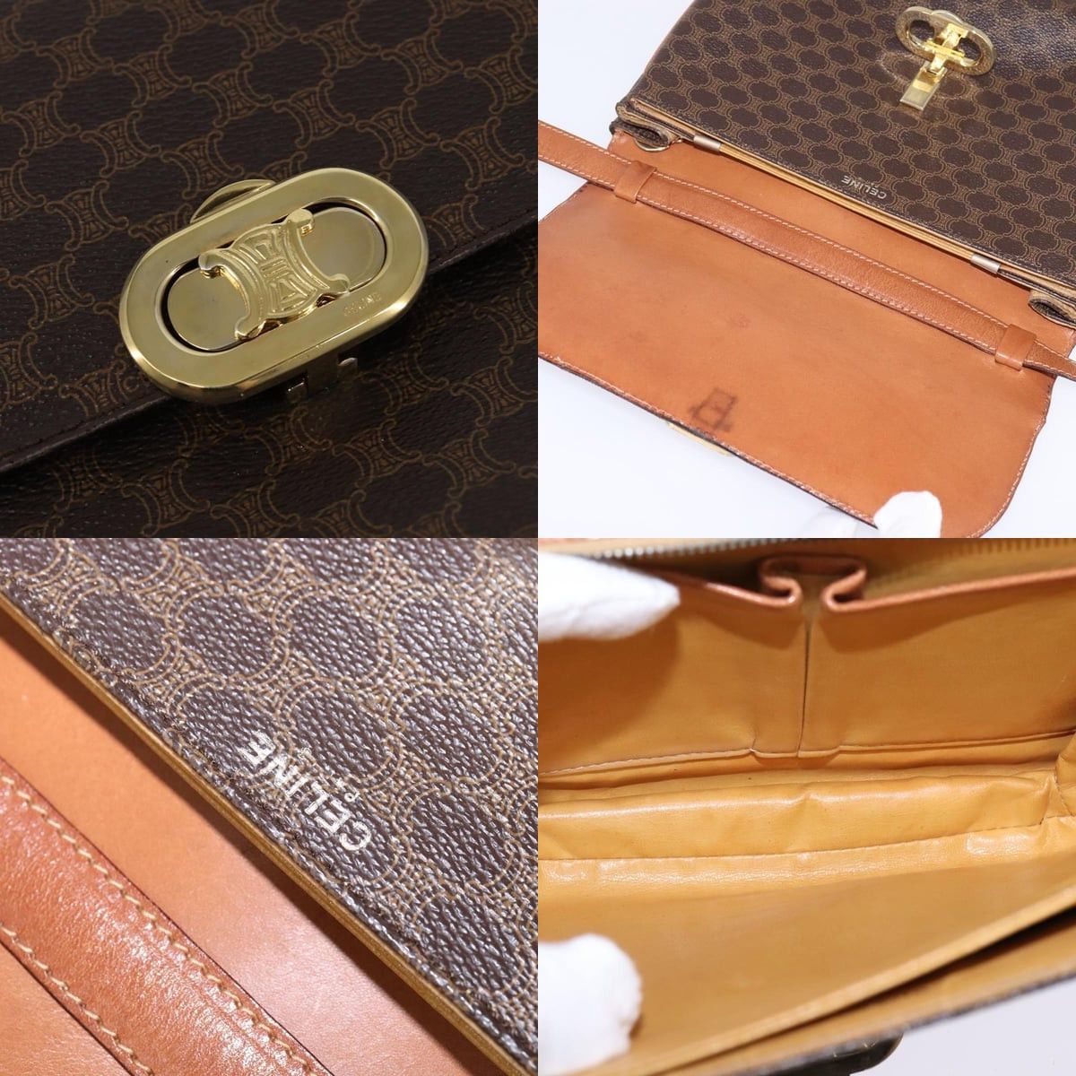 Celine CELINE Macadam Canvas Shoulder Bag Pvc Leather Brown Gold Size ONE SIZE - 11 Thumbnail