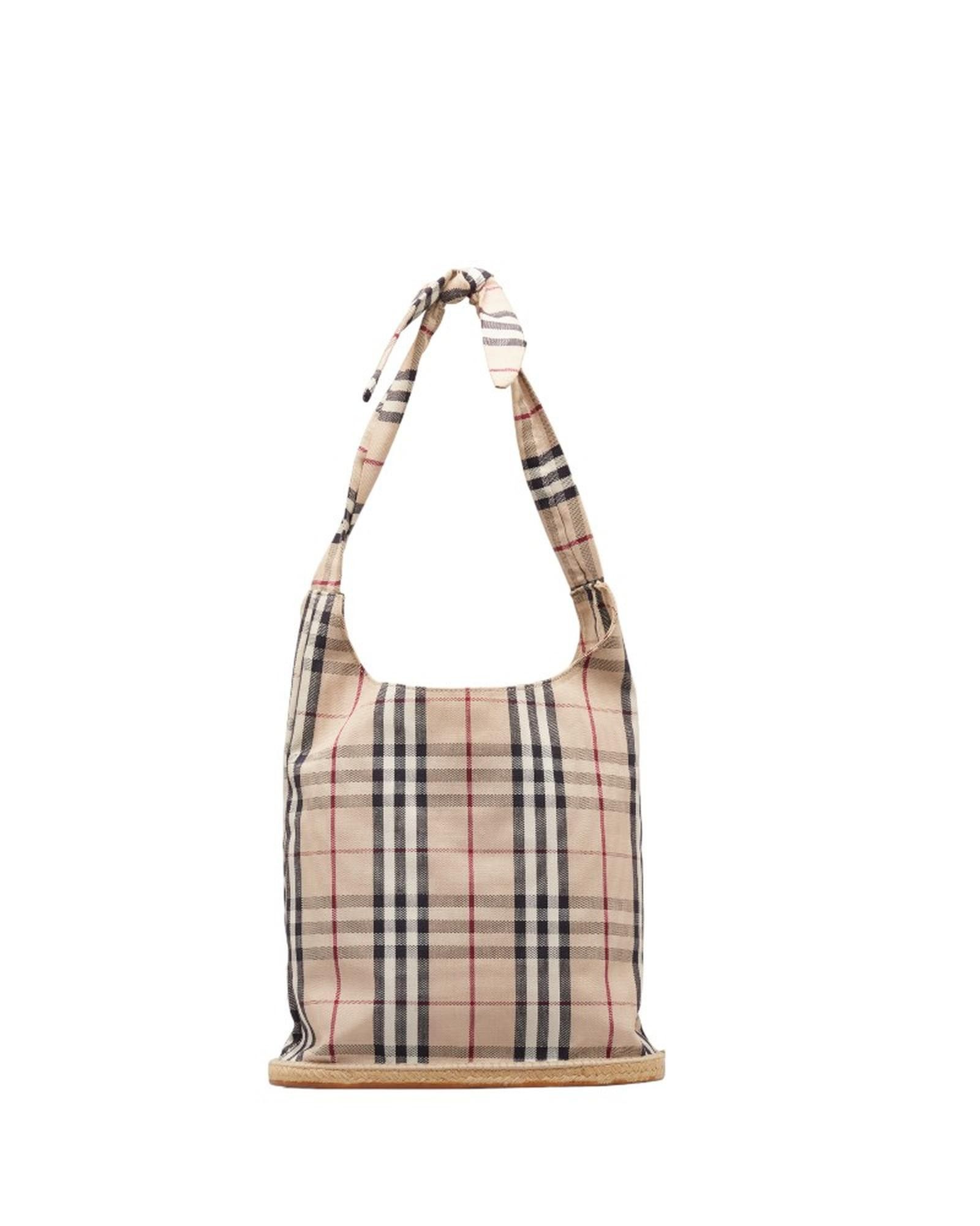 image of Burberry Brown Check Espadrille Bucket Bag In Ab Condition, Women's