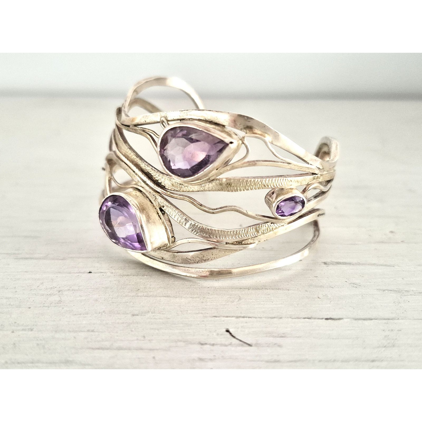 Other Sterling Silver Amethyst Multi-Strand Wave Cuff Bracelet Size ONE SIZE - 2 Thumbnail