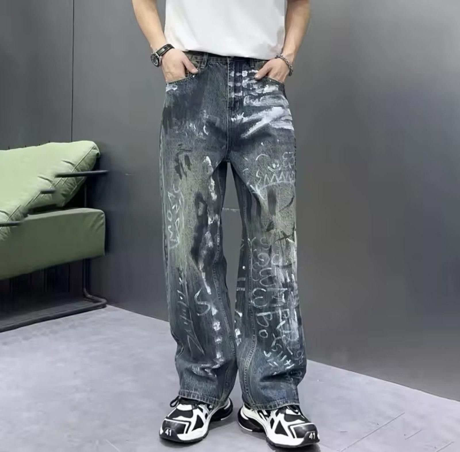 Vintage Y2K Graffiti Paint Print Baggy Jeans Size US 32 / EU 48 - 2 Thumbnail