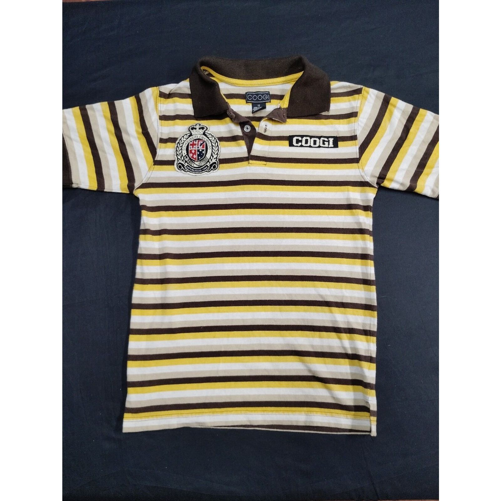 Coogi COOGI Brown, Yellow & White Striped Kids Polo Size XL / US 12-14 / IT 48-50 - 1 Thumbnail