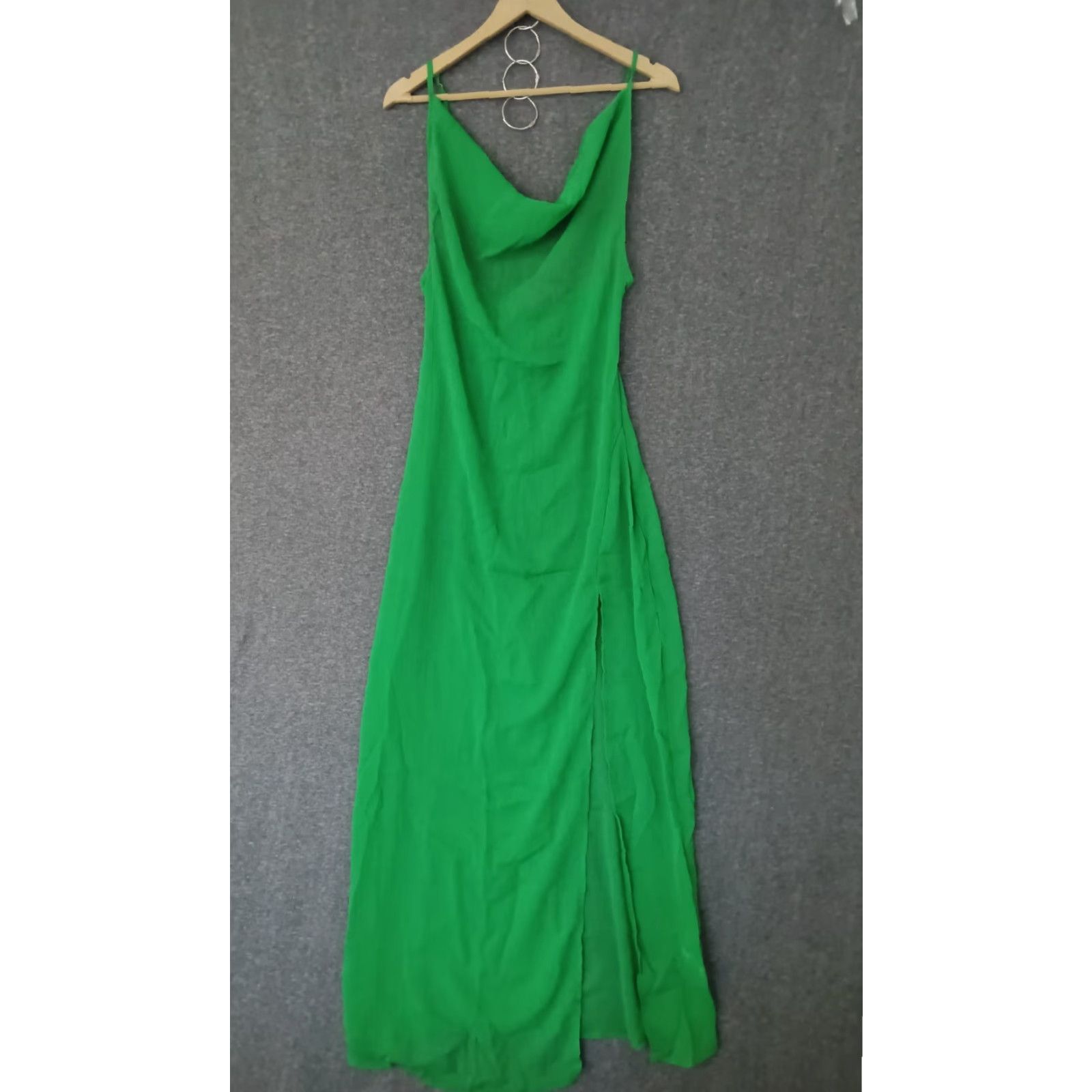 Vintage Toluca Swim Green Maxi Cowl Neck Sheer Dress - Womens - Size S - Beach Cover Up - Sleeveless - Polyester Blended Fabric - Casual Summer - Solid Green Size S / US 4 / IT 40 - 2 Thumbnail