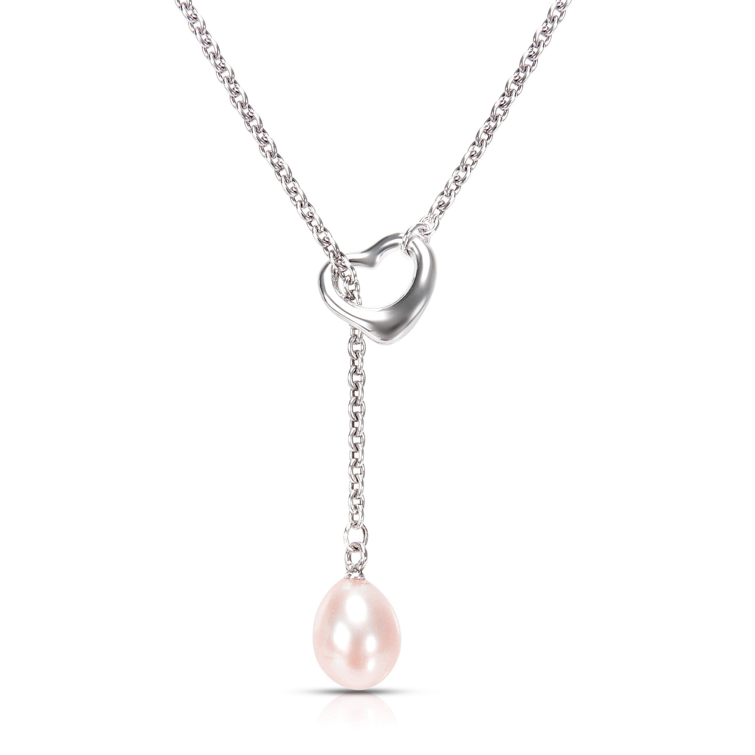 Tiffany & Co. Elsa Peretti Open Heart Pearl Lariat Necklace in Sterling Silver