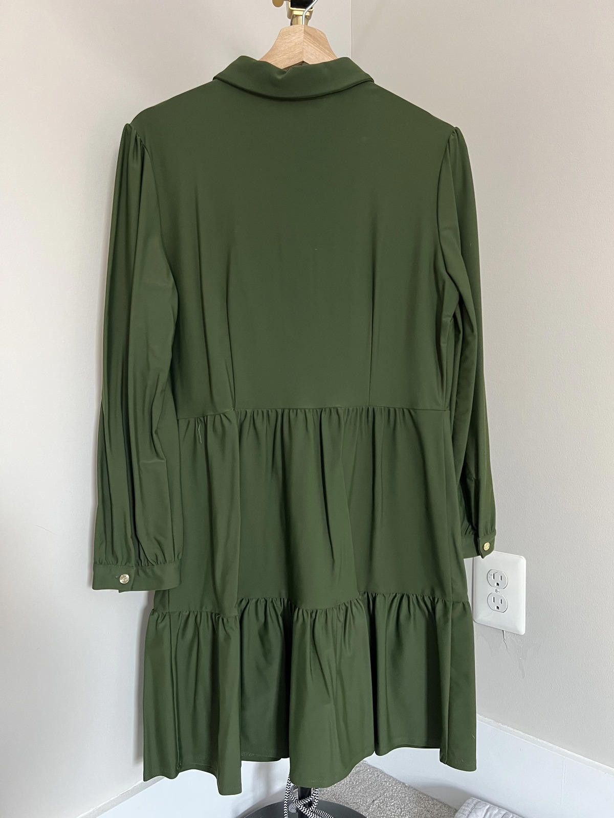 Other Jude Connally Olive Green Tiered Shirt Dress - Made in USA Size M / US 6-8 / IT 42-44 - 4 Thumbnail
