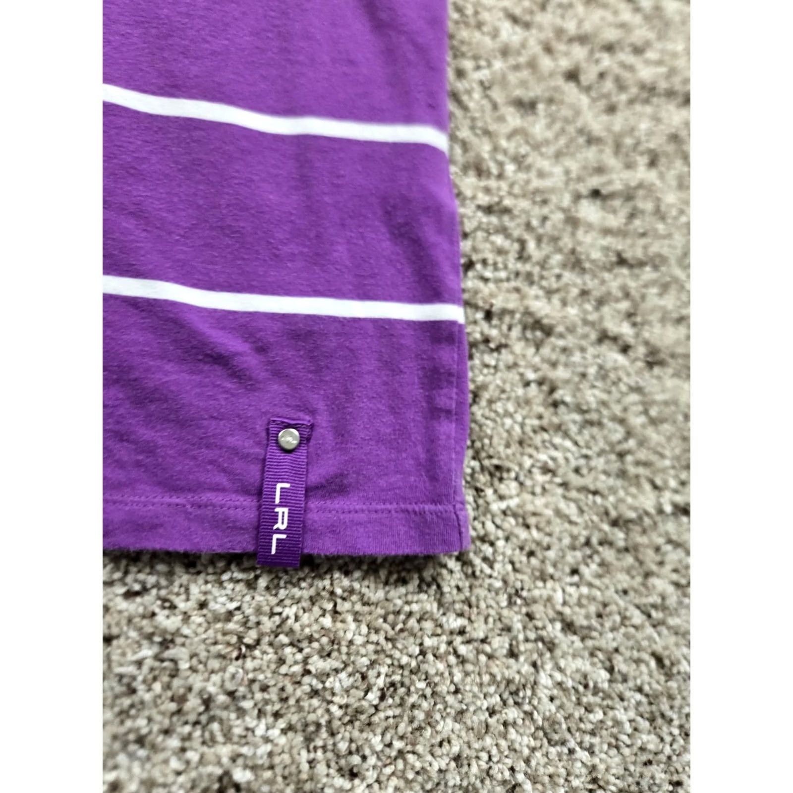 Ralph Lauren Lauren Ralph Lauren Active Shirt Womens Small Purple White Striped Stretch Top T-Shirt Knit Crew Neck Short Sleeve Cap Sleeve Shirt Womens Size S / US 4 / IT 40 - 3 Thumbnail