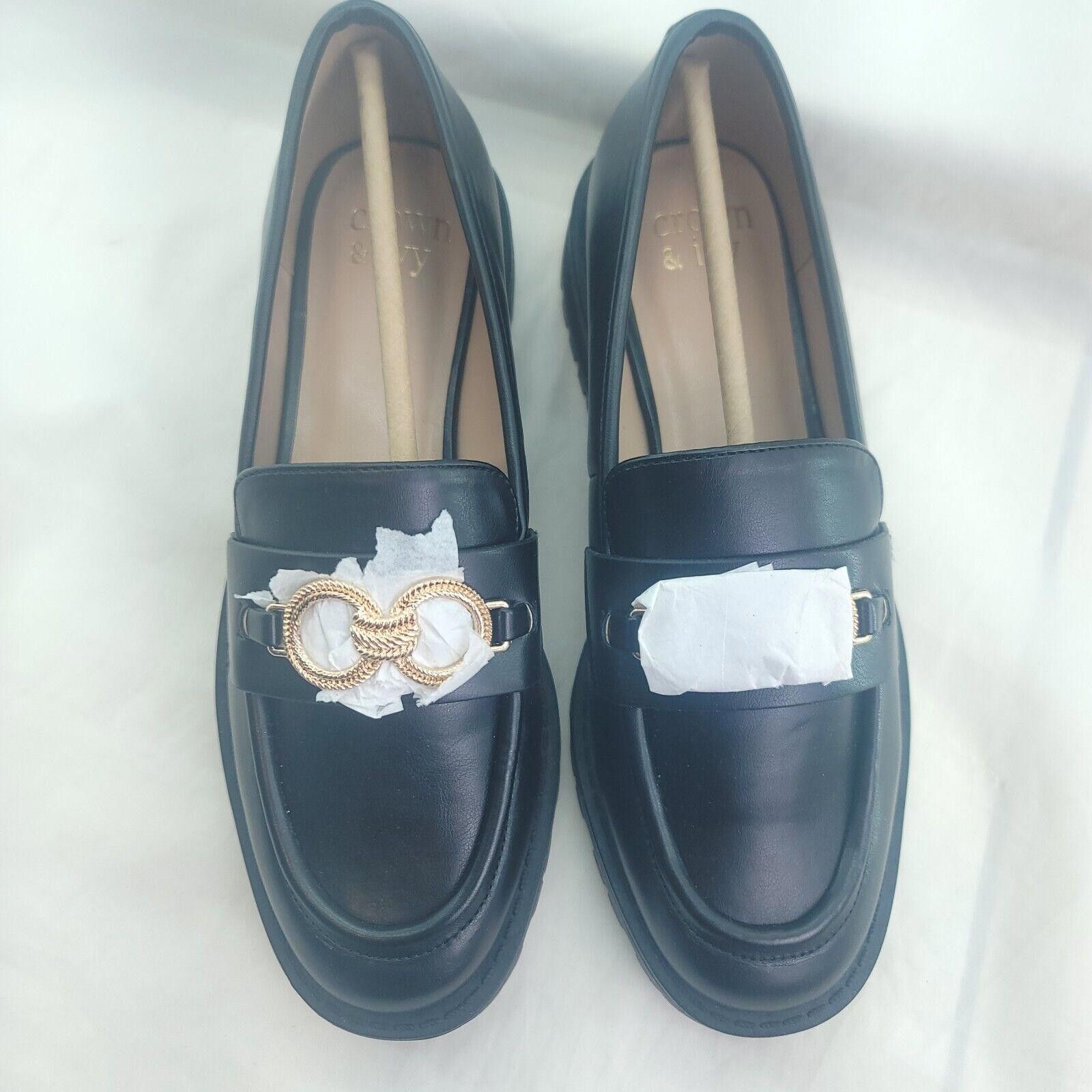 Designer Crown Ivy Black Harper Size 7.5 Gold Accent Loafer Shoes Size US 7.5 / IT 37.5 - 3 Thumbnail