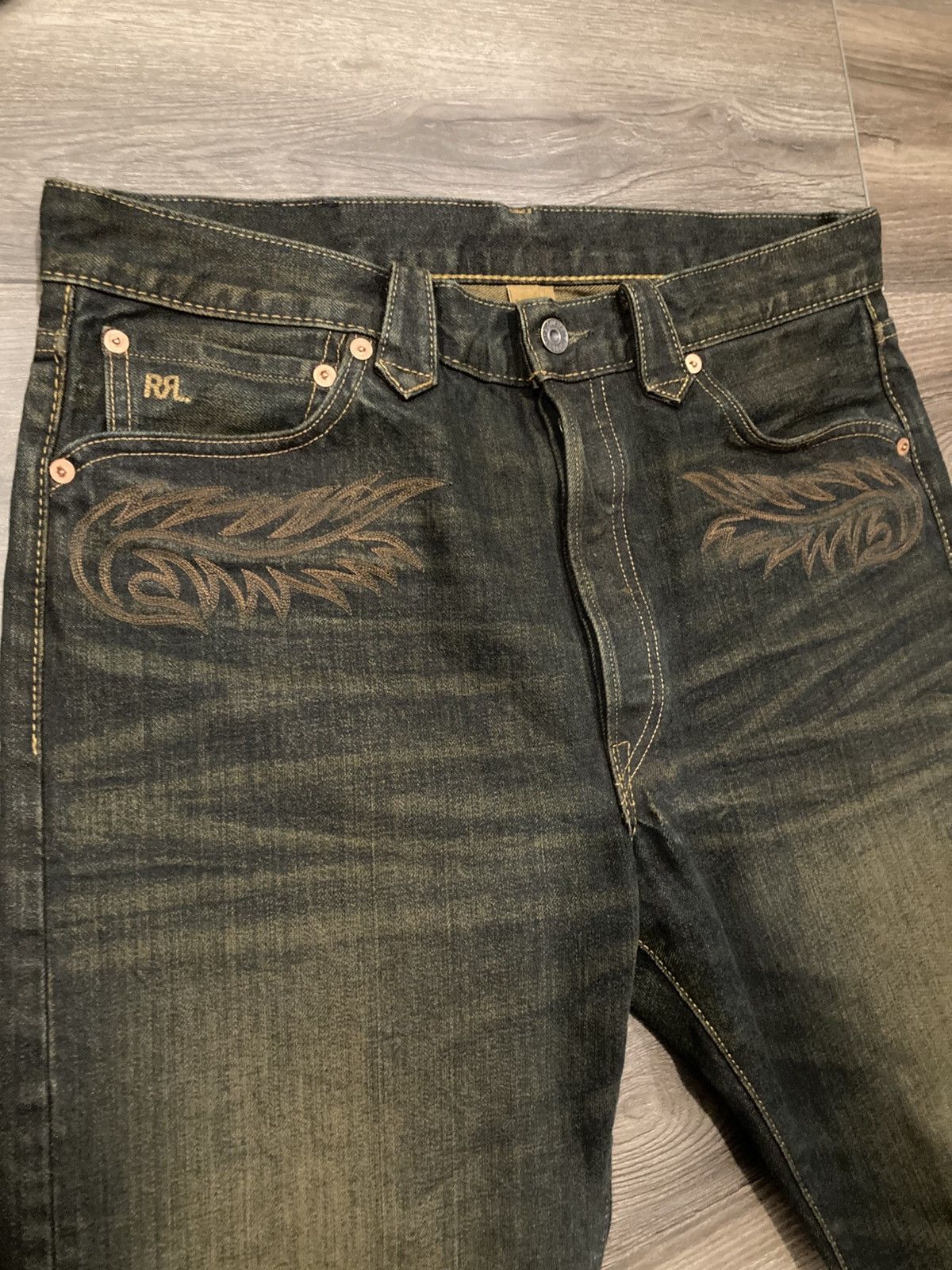 RRL Ralph Lauren RRL Distressed Western Embroidered Jeans Size US 33 - 3 Thumbnail