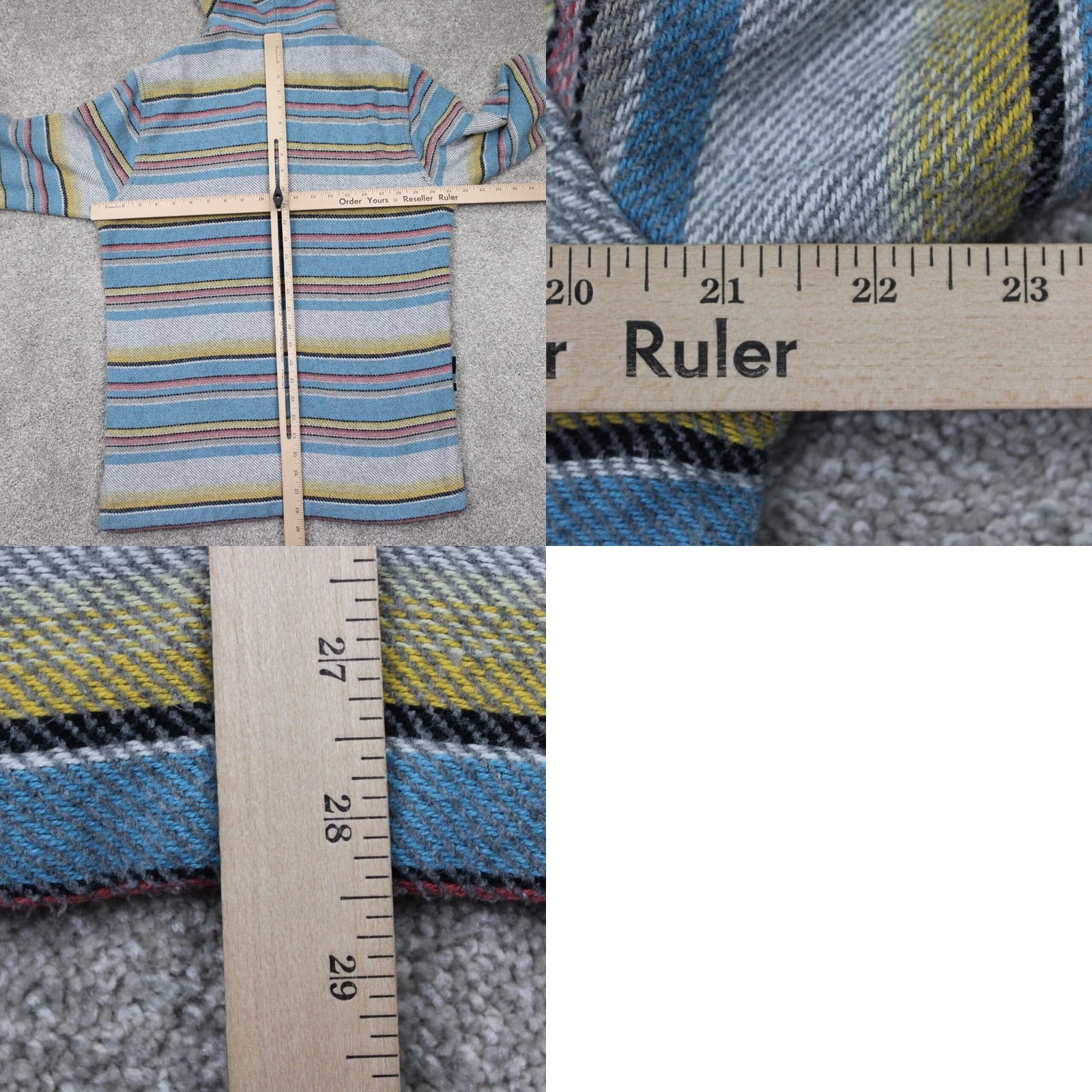 Vissla Vissla Hoodie Mens Medium Gray/Blue/Yellow Henley Hooded Sweatshirt L/S Knit Cotton Pockets Logo Striped Beach Outdoor 90s? Size US M / EU 48-50 / 2 - 9 Thumbnail