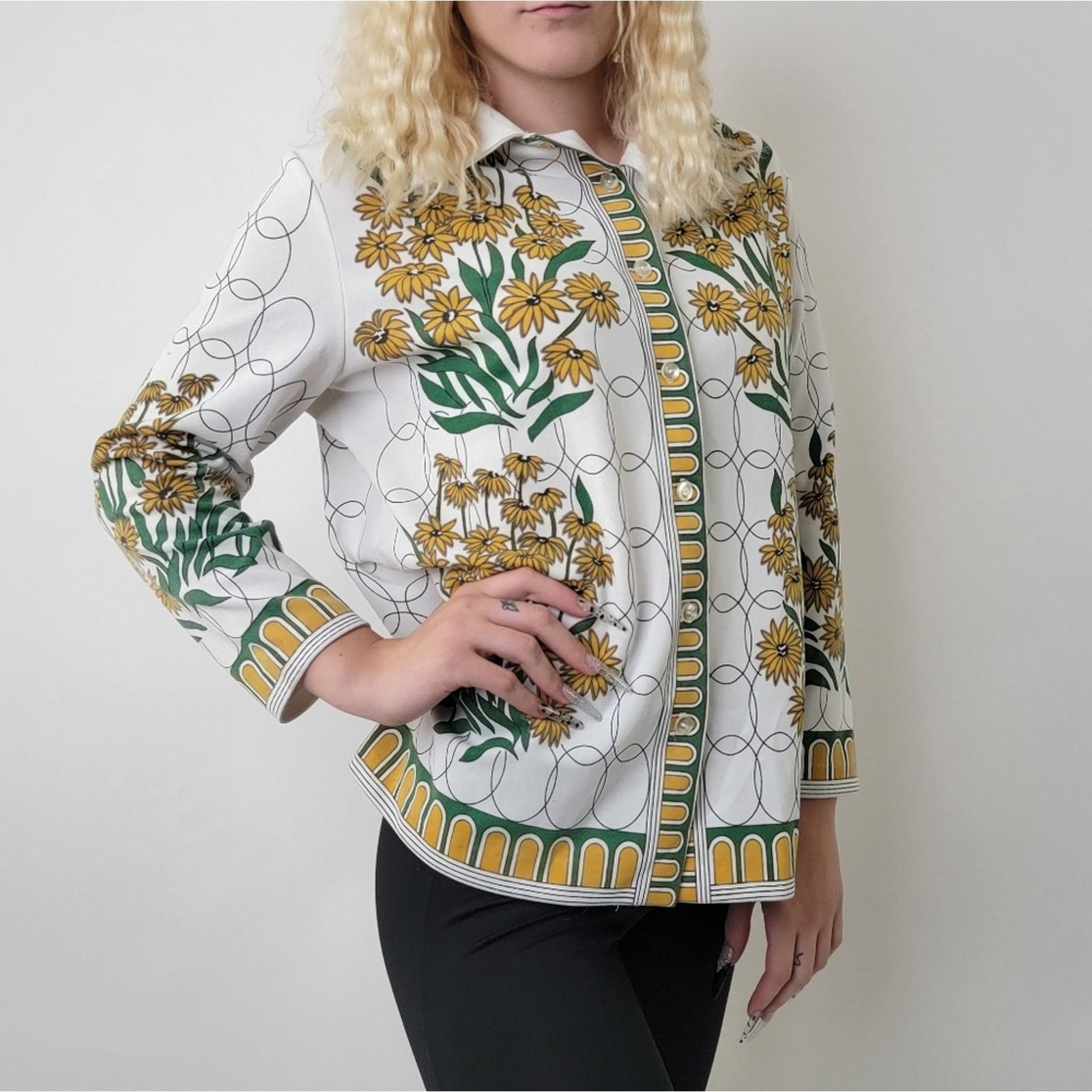 Vintage Vintage 60s Muted Floral Tunic Blouse Size M / US 6-8 / IT 42-44 - 6 Thumbnail