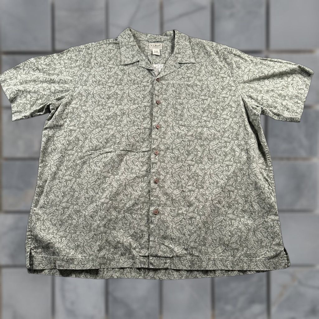 Vintage LLBean Shirt Mens XL Short Sleeve Button Front Leaf Print Green Cotton Camp Size US XL / EU 56 / 4 - 1 Thumbnail