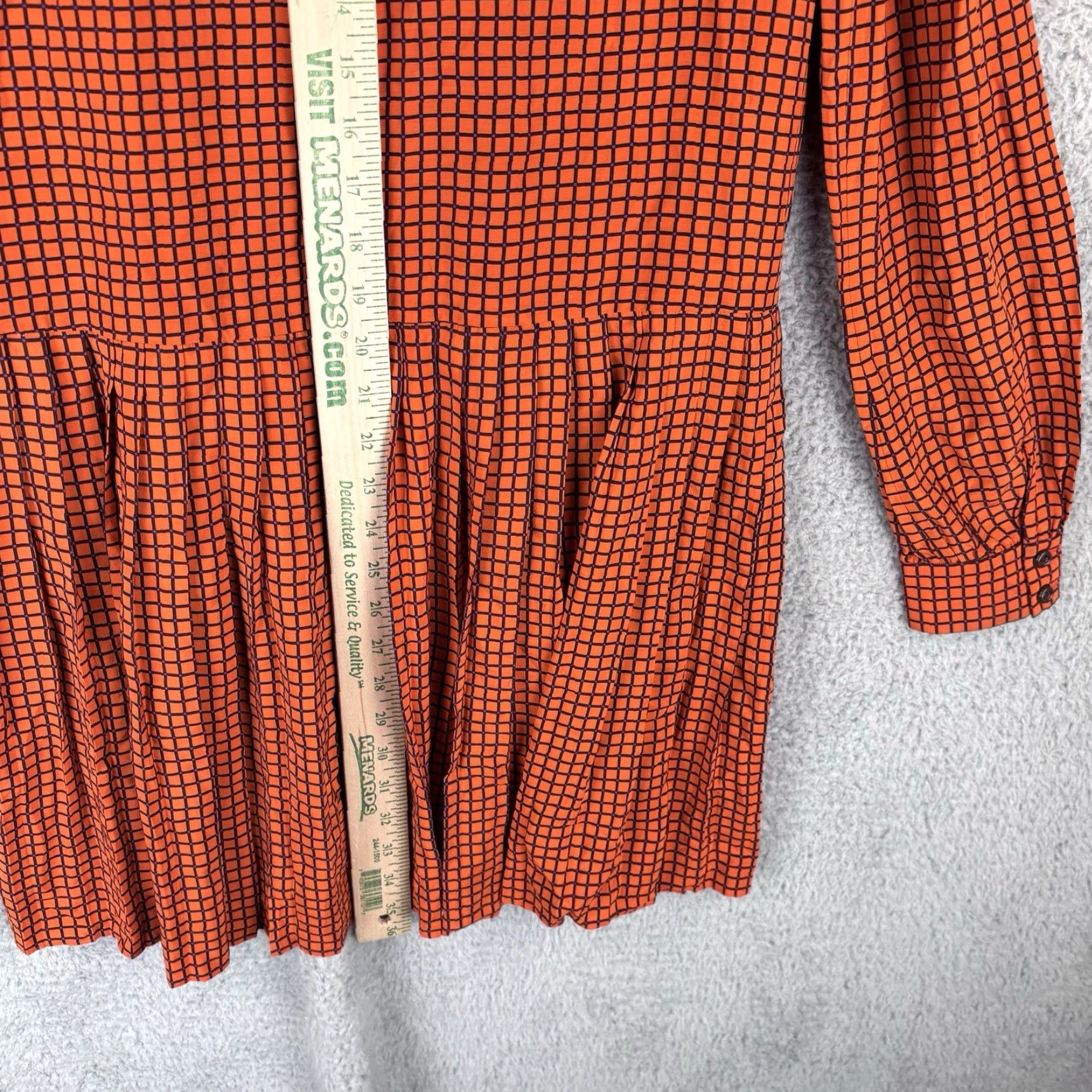Vintage Kate Spade New York Checkered Long Sleeve Button Up Pleated Shirt Dress 4 Orange Satin Polyester Knee Length Size S / US 4 / IT 40 - 6 Thumbnail