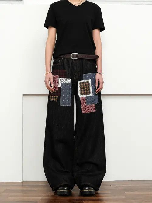 Jean Baggy Patchwork Wide Leg Denim Jeans Size US 28 / EU 44 - 1 Thumbnail