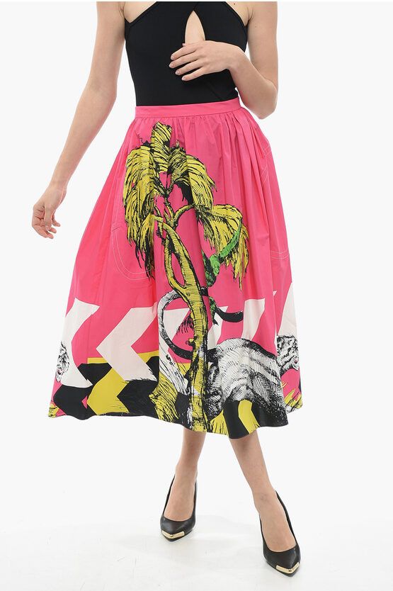 image of Dior Pleated Flared Skirt With Graphic Print in Pink, Women's (Size Medium)