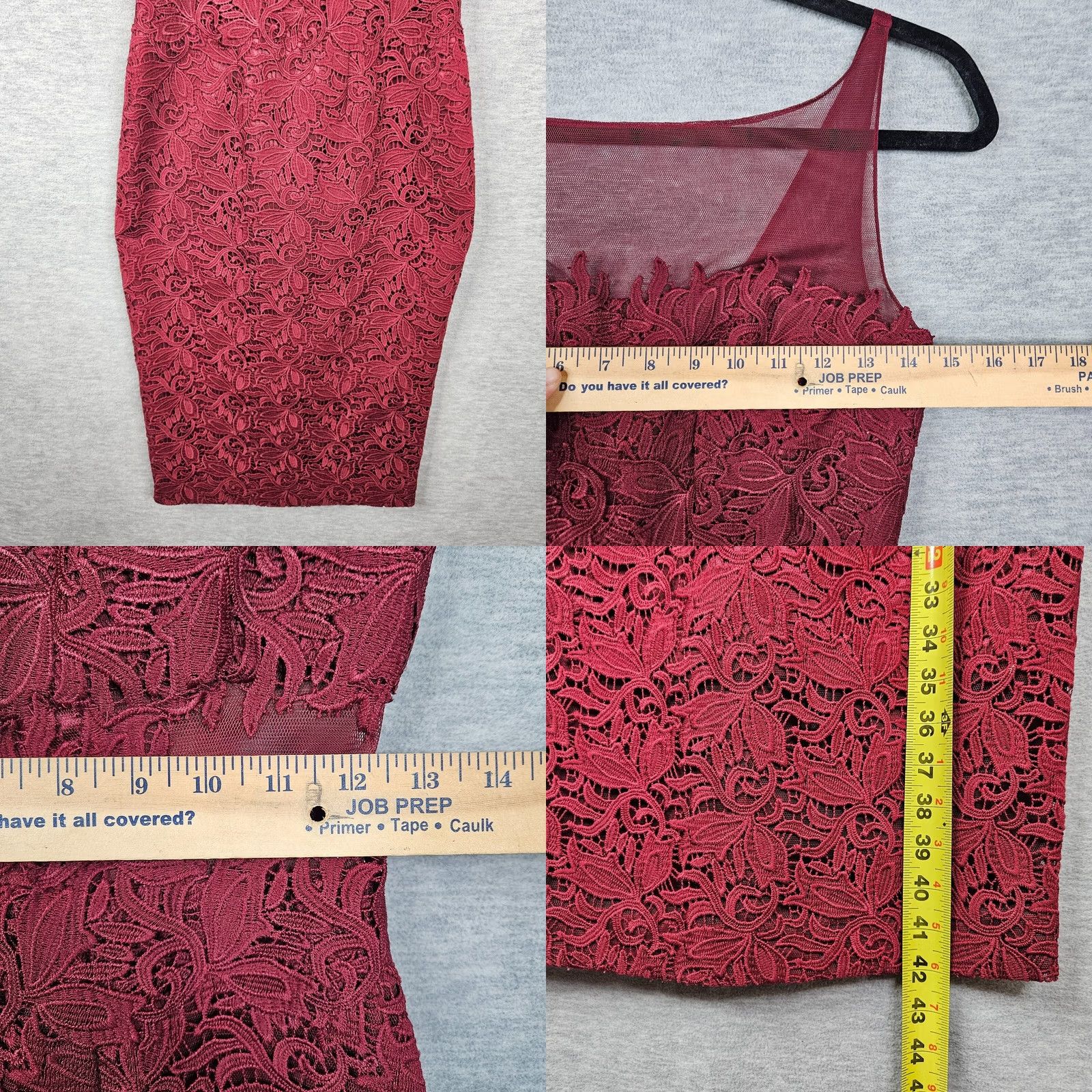 Monique Lhuillier Monique Lhuillier Burgundy Lace Sheath Dress Short Sleeve Round Neck Zip Back Size 0 Womens Size XS / US 0-2 / IT 36-38 - 8 Thumbnail