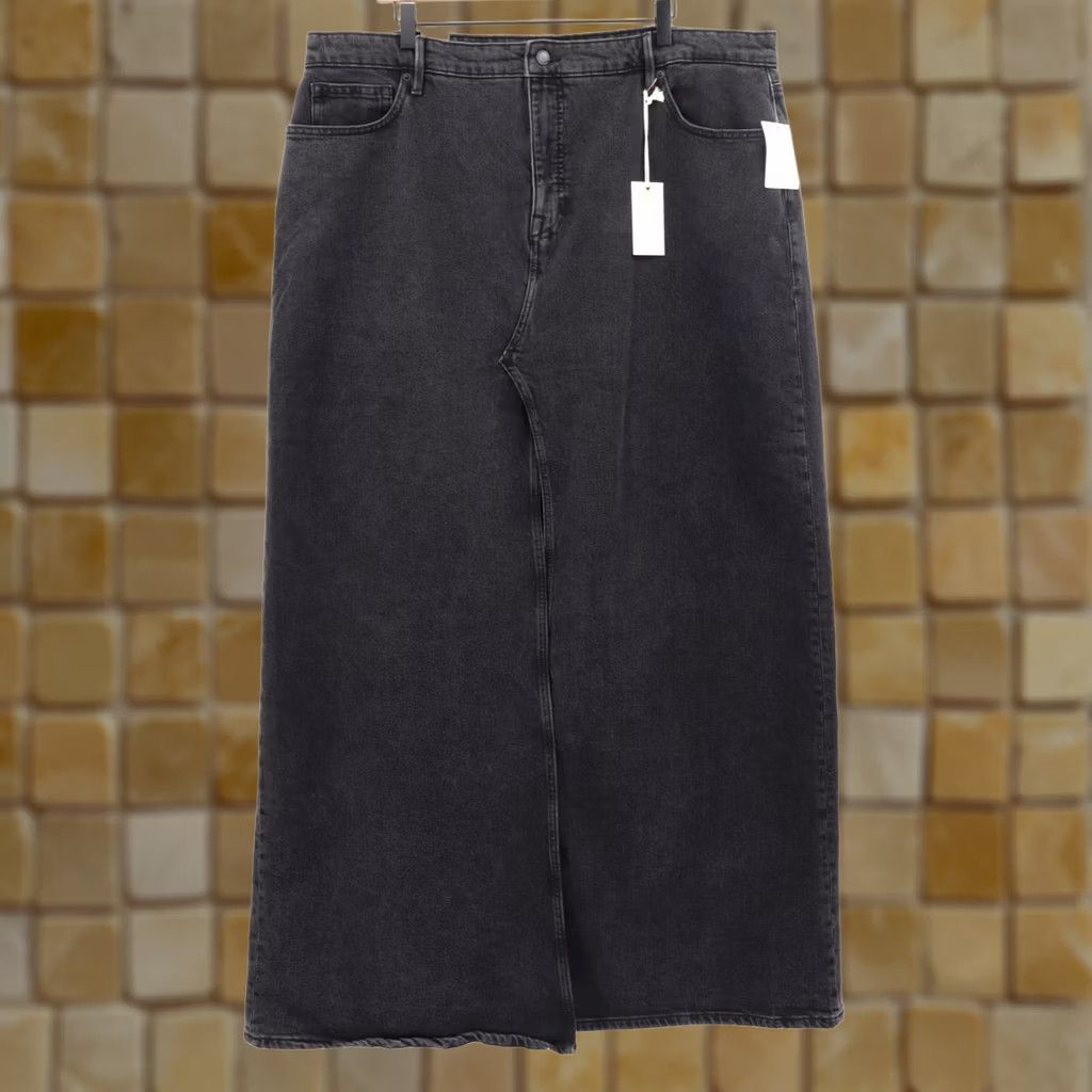 Good American Good American Skirt Female Regular Midi A-Line High Rise Black Sz 16 Denim Cotton Slit Pockets NEW Stored Tags Size 38" / US 16 / IT 52 - 1 Thumbnail