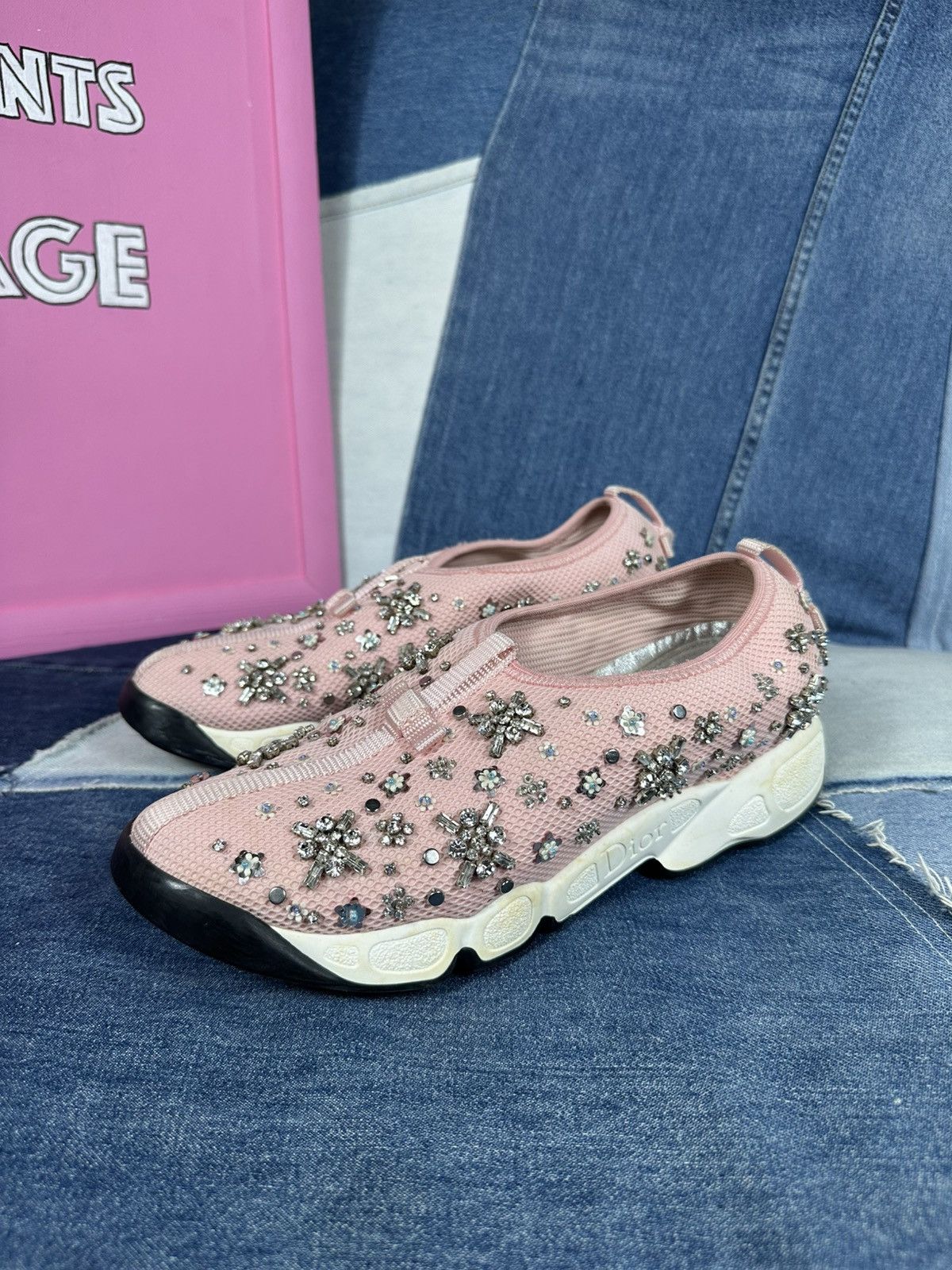 Dior Dior Fusion Pink Bling Mesh Rhinestones Low Sneakers Size US 7 / IT 37 - 1 Thumbnail