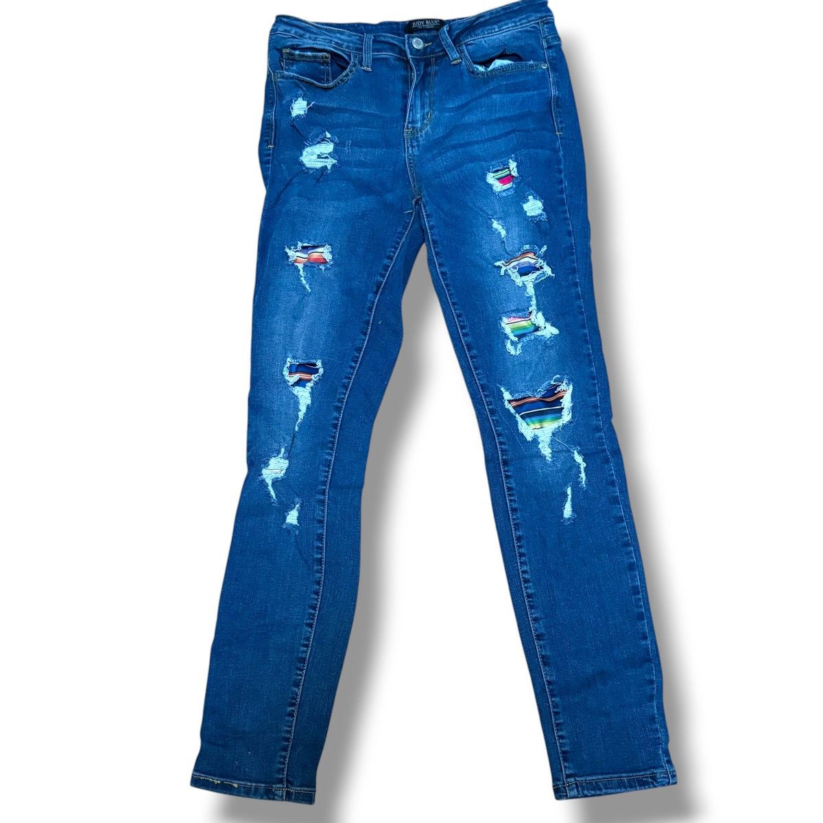 Judy Blue Judy Blue rainbow serape patch distressed jeans Size 29" - 2 Thumbnail