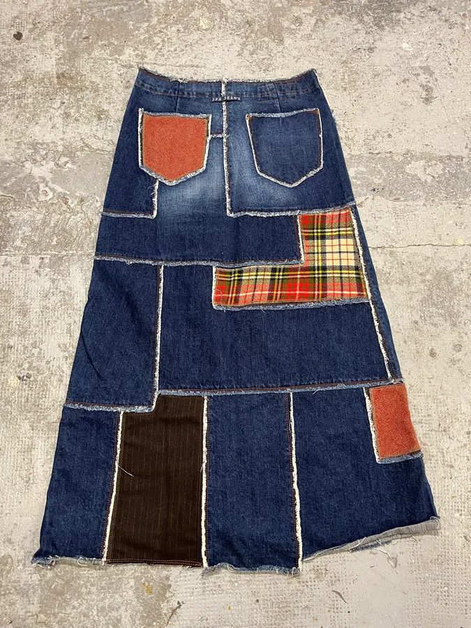 Jean Paul Gaultier × Vintage 2000s Jean Paul Gaultier Patchwork Long Denim Skirt Size 28" / US 6 / IT 42 - 7 Thumbnail