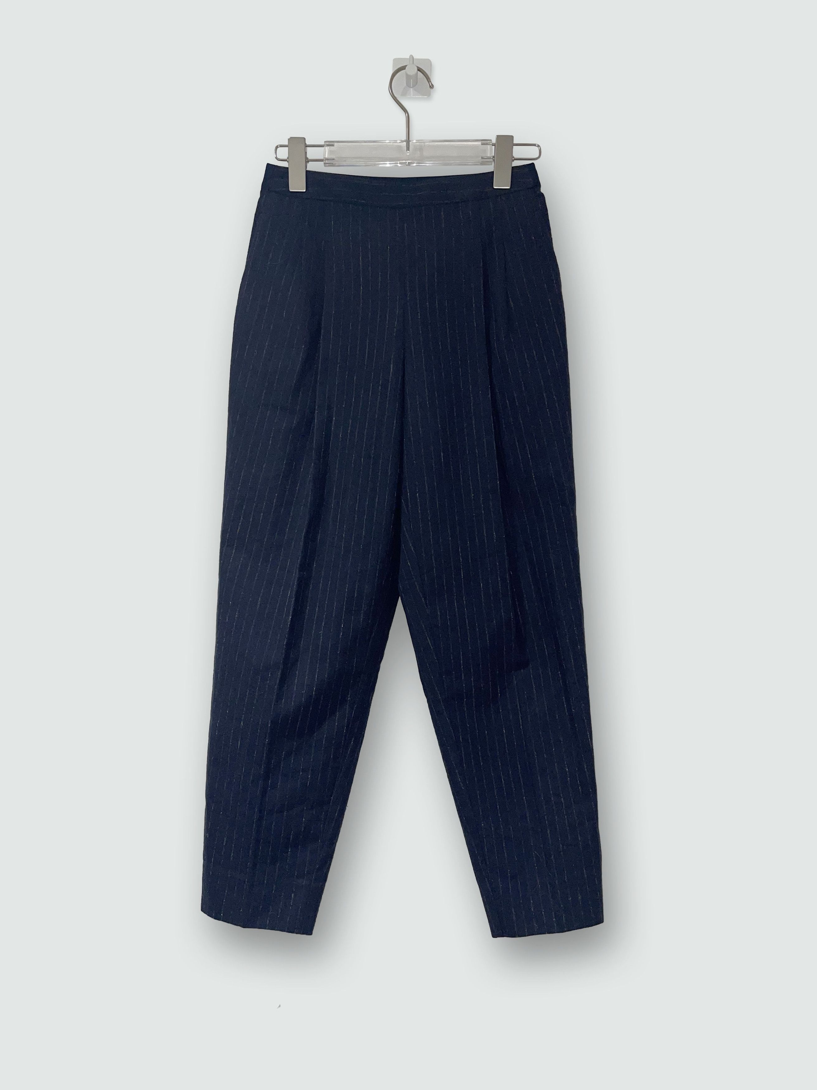Maison Margiela Navy Pinstripe Wool Elastic Waist Trousers | IT 36 XXS Size 25" / US 0 / IT 36 - 1 Thumbnail