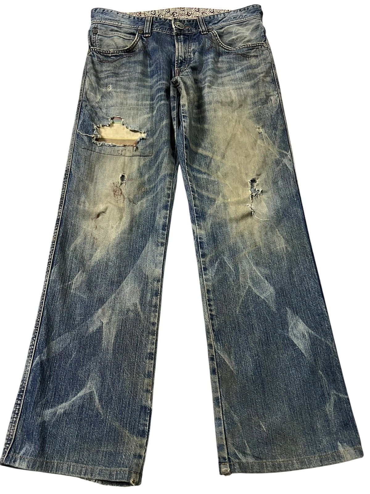 If Six Was Nine 💥Flare💥 Edwin 503 Blue Trip Eagle Model Distress Jean Size US 33 - 1 Thumbnail