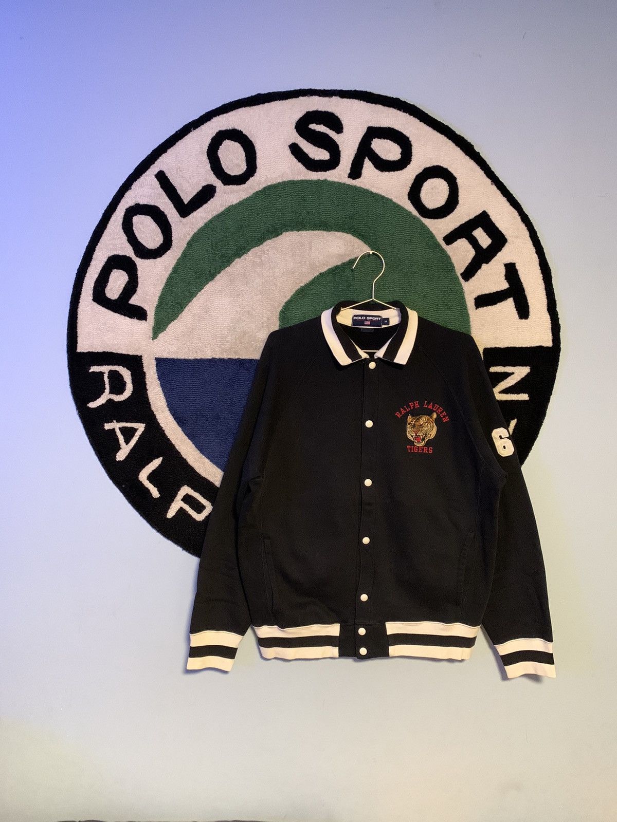 image of Polo Ralph Lauren x Ralph Lauren Polo Sport Ralph Laurent Tiger Varsity Sweater in Black (Size Medi
