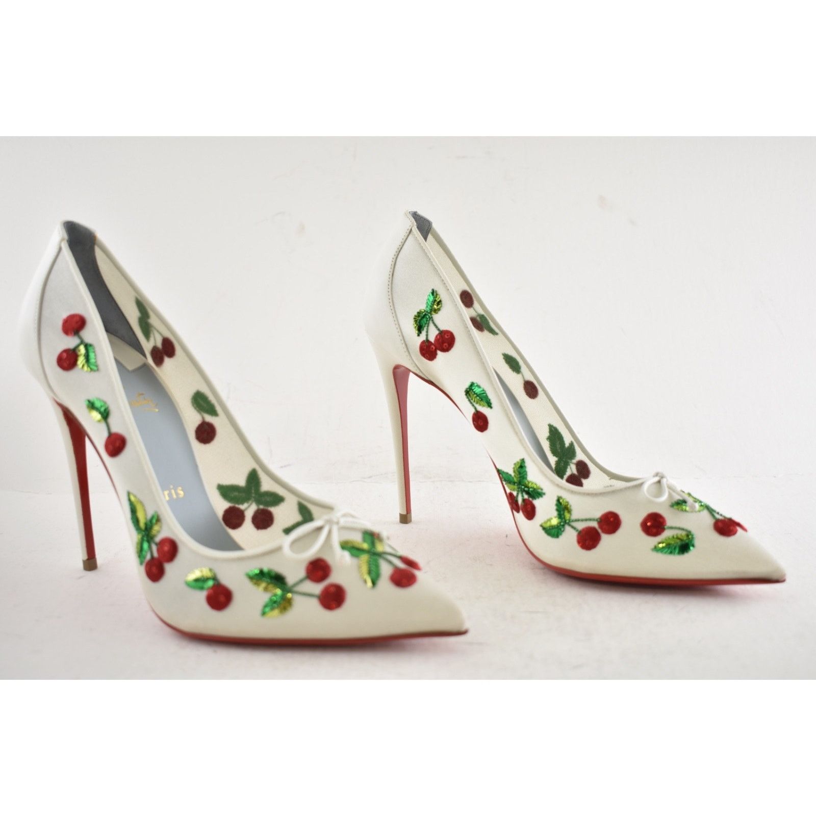 Christian Louboutin Christian Louboutin Cherrypump Latte White Organza Red 39.5 Size US 9.5 / IT 39.5 - 4 Thumbnail