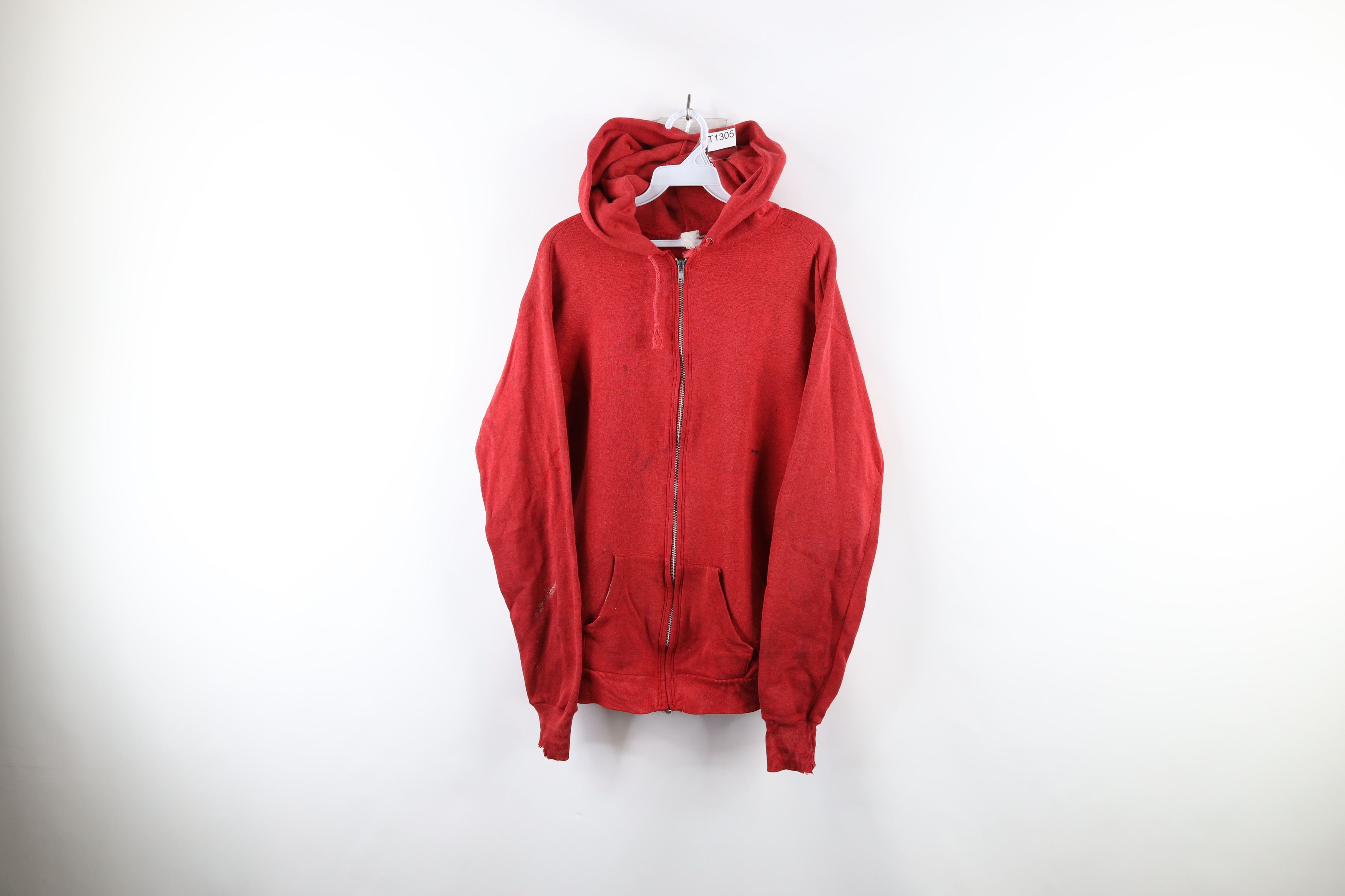 Vintage Vintage 70s Streetwear Full Zip Hoodie Sweatshirt Red USA Size US L / EU 52-54 / 3 - 1 Thumbnail