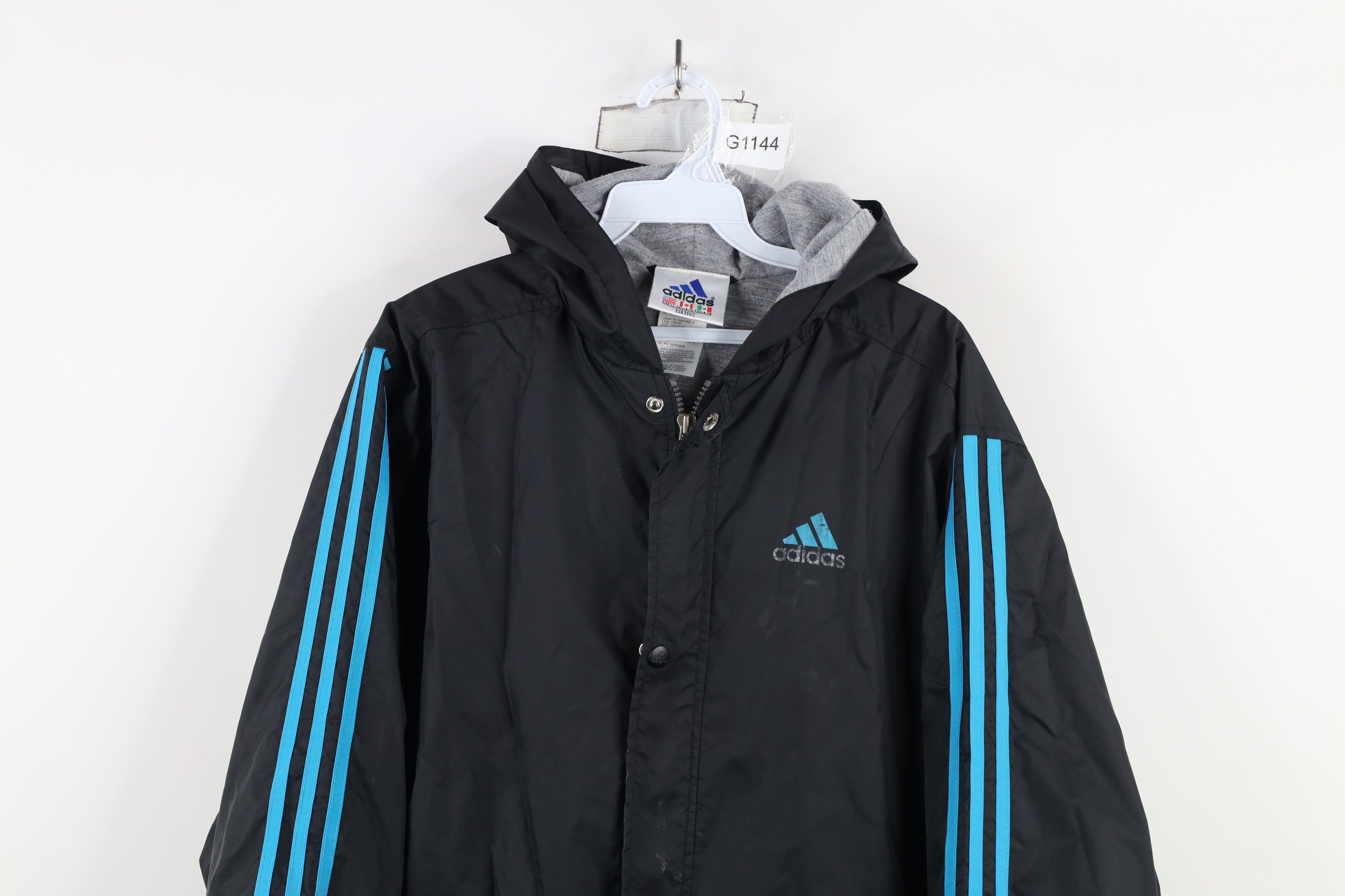 Adidas × Vintage Vintage 90s Adidas Spell Out Lined Hooded Windbreaker Jacket Size US XL / EU 56 / 4 - 2 Thumbnail