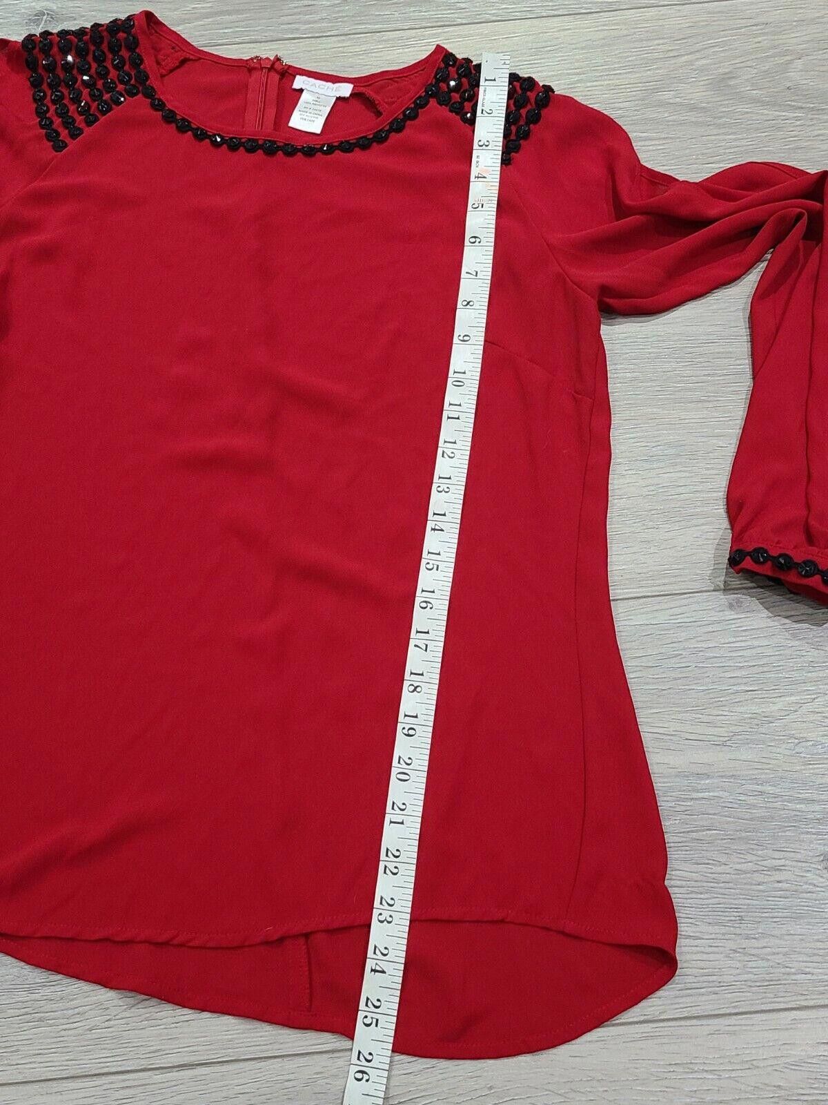Designer Cache Blouse Medium Red Embellished Double Slit Long Sleeves Size M / US 6-8 / IT 42-44 - 6 Thumbnail