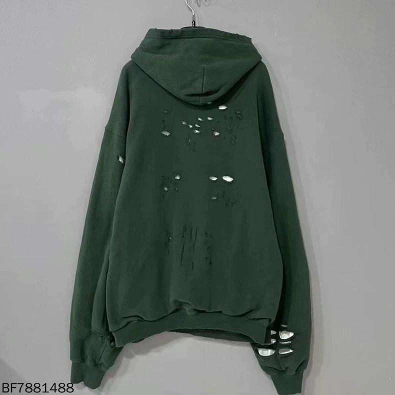 Balenciaga Balenciaga Green Double Layer Destroyed Hole Letter Hoodie Size US M / EU 48-50 / 2 - 3 Thumbnail