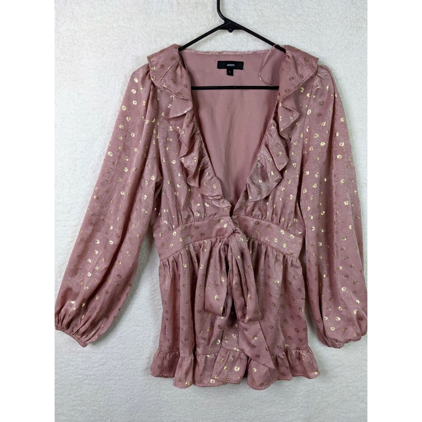 Pinko Aeom Womens Long sleeve Pink Tie waist ruffle V-Neck Top Size S Size S / US 4 / IT 40 - 3 Thumbnail