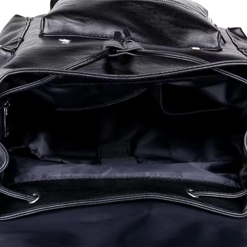 Japanese Brand Large Capacity Streetwear PU Leather Backpack Bag Size ONE SIZE - 4 Thumbnail